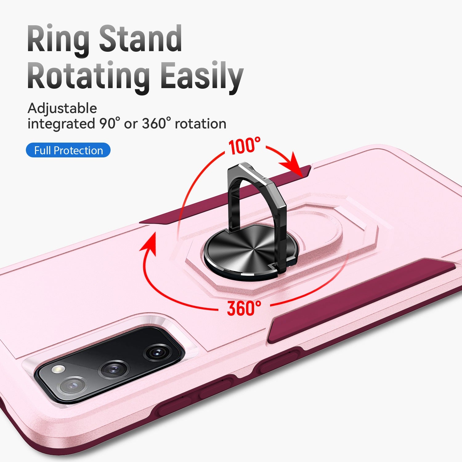 For Samsung Galaxy S20 FE 2022/S20 FE 4G/FE 5G/S20 Lite Defender Series Fingerprint Free PC + TPU Phone Cover Rotary Ring Kickstand Cellphone Case - Pink/Rose