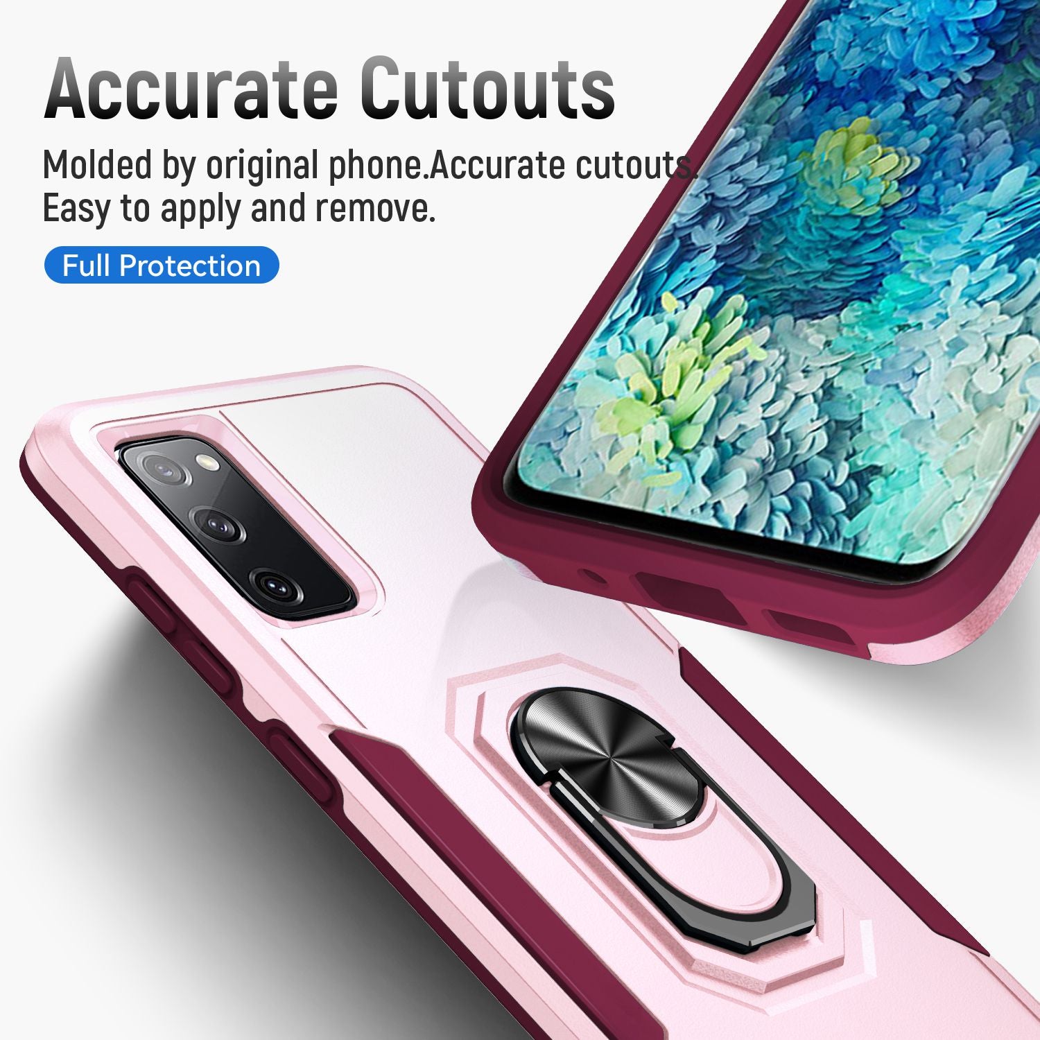 For Samsung Galaxy S20 FE 2022/S20 FE 4G/FE 5G/S20 Lite Defender Series Fingerprint Free PC + TPU Phone Cover Rotary Ring Kickstand Cellphone Case - Pink/Rose