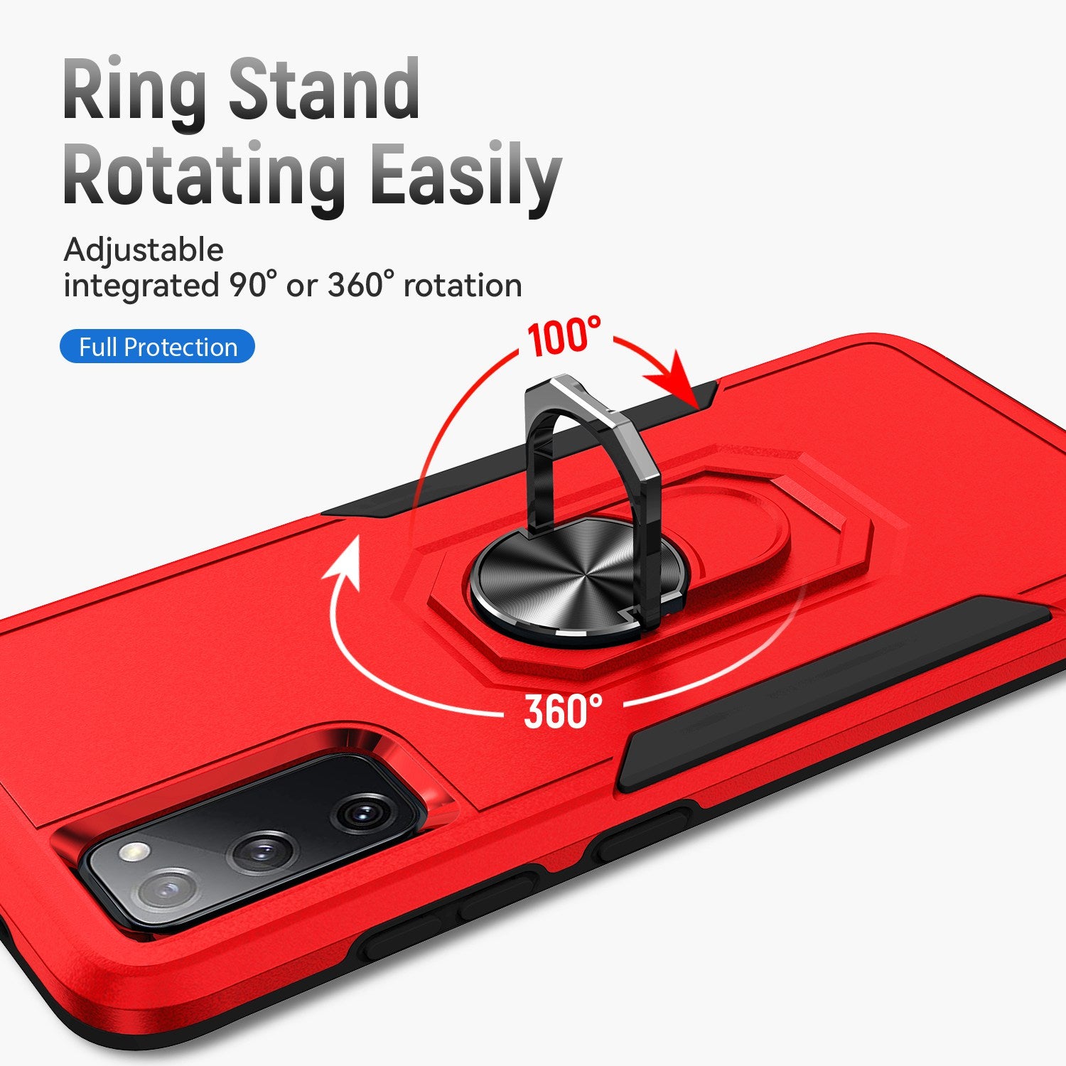 For Samsung Galaxy S20 FE 2022/S20 FE 4G/FE 5G/S20 Lite Defender Series Fingerprint Free PC + TPU Phone Cover Rotary Ring Kickstand Cellphone Case - Red/Black