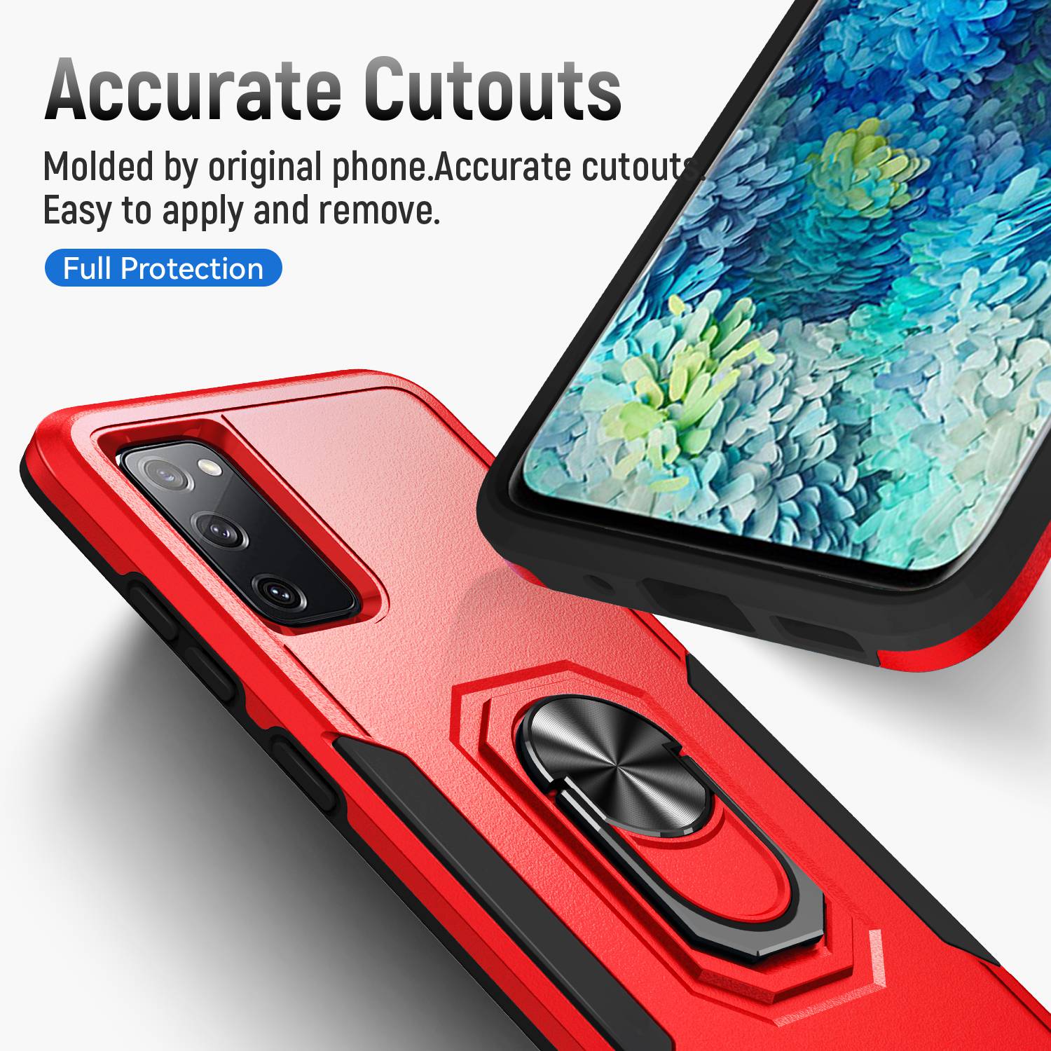 For Samsung Galaxy S20 FE 2022/S20 FE 4G/FE 5G/S20 Lite Defender Series Fingerprint Free PC + TPU Phone Cover Rotary Ring Kickstand Cellphone Case - Red/Black