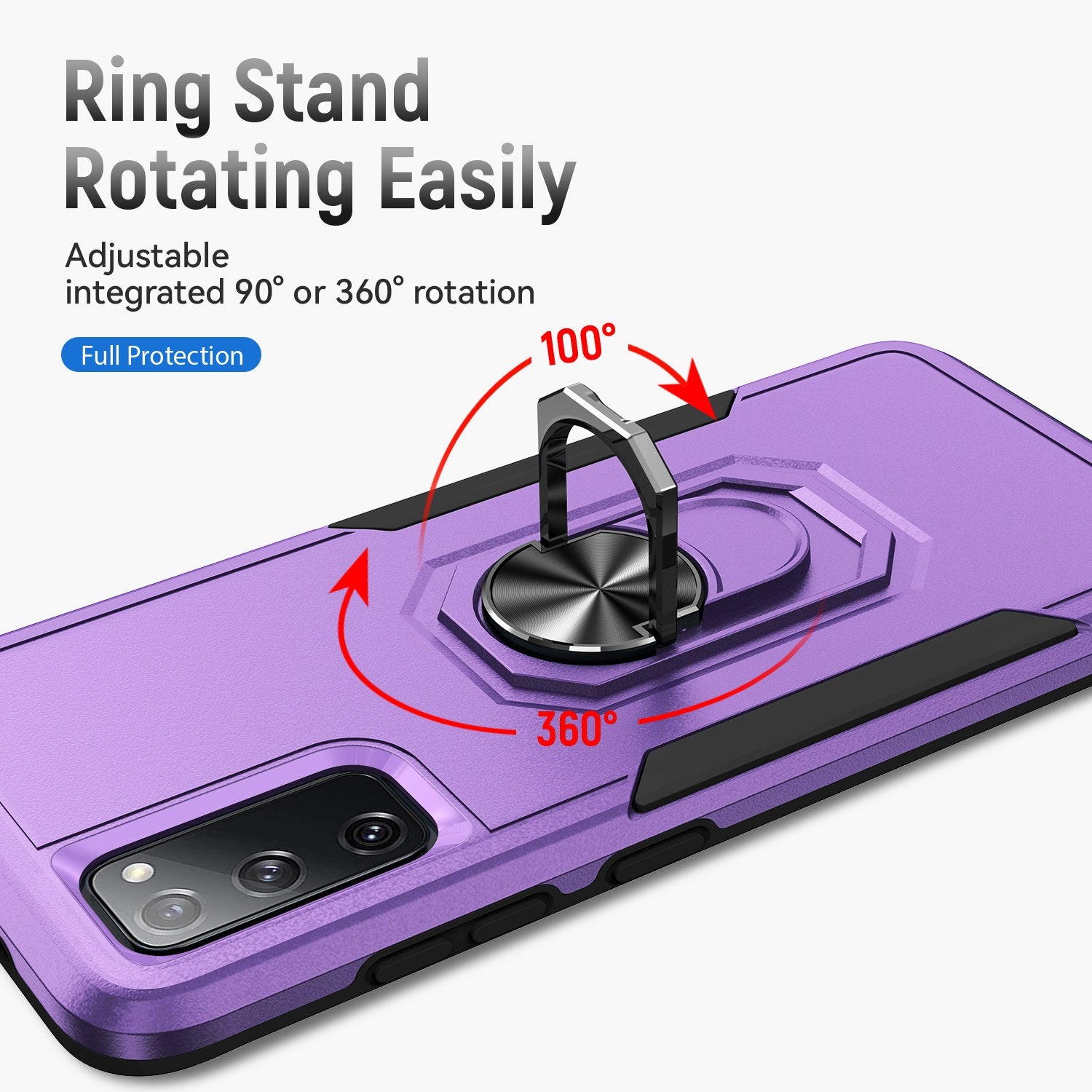 For Samsung Galaxy S20 FE 2022/S20 FE 4G/FE 5G/S20 Lite Defender Series Fingerprint Free PC + TPU Phone Cover Rotary Ring Kickstand Cellphone Case - Purple/Black