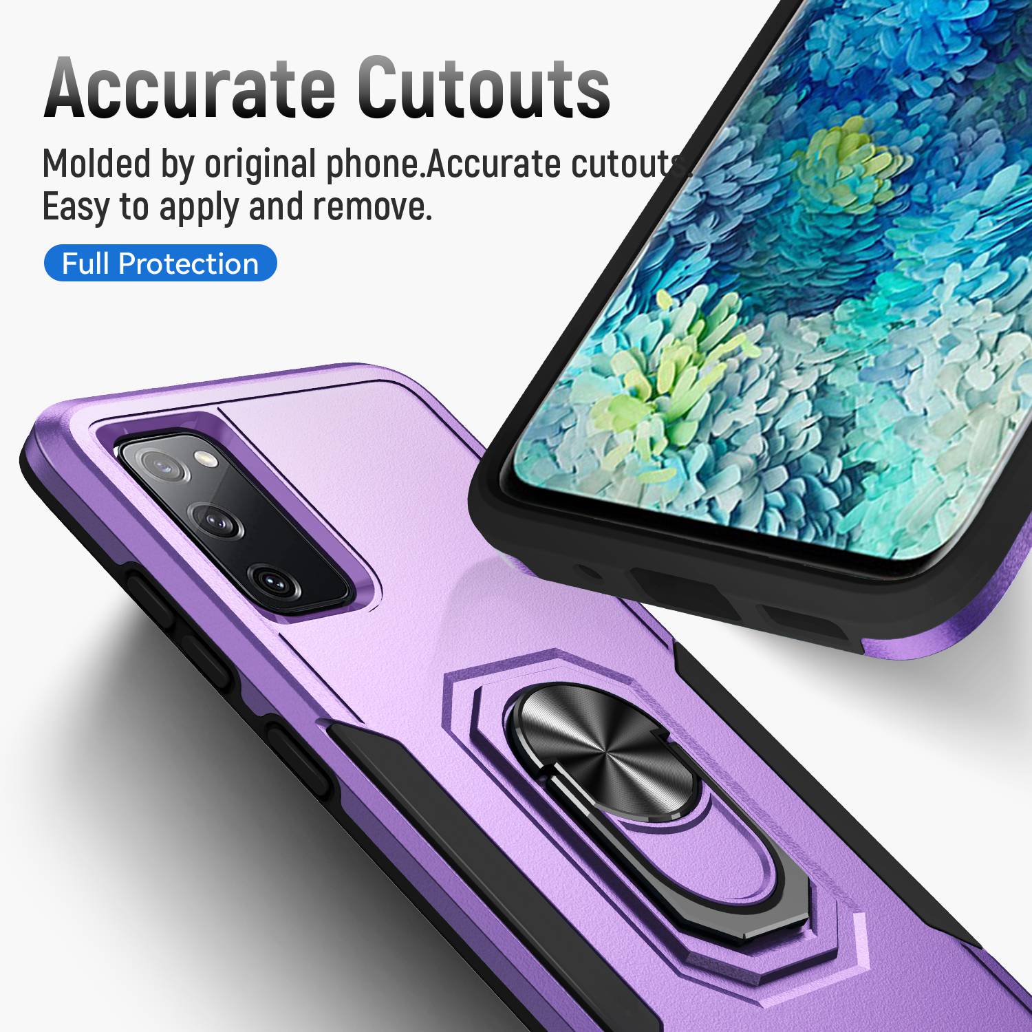 For Samsung Galaxy S20 FE 2022/S20 FE 4G/FE 5G/S20 Lite Defender Series Fingerprint Free PC + TPU Phone Cover Rotary Ring Kickstand Cellphone Case - Purple/Black