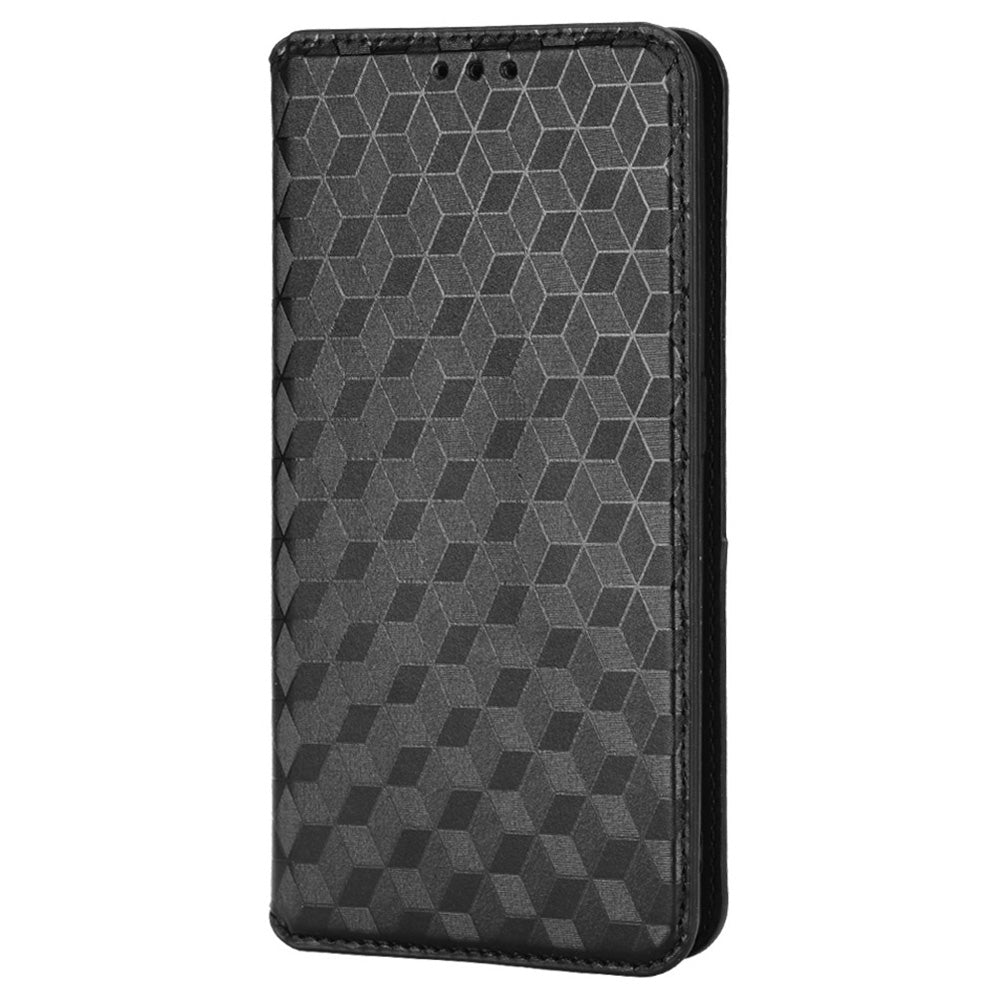 For Samsung Galaxy S20 4G/5G Shockproof PU Leather Stand Design Phone Case Imprinted Rhombus Magnetic Auto-Closing Shell with Wallet - Black