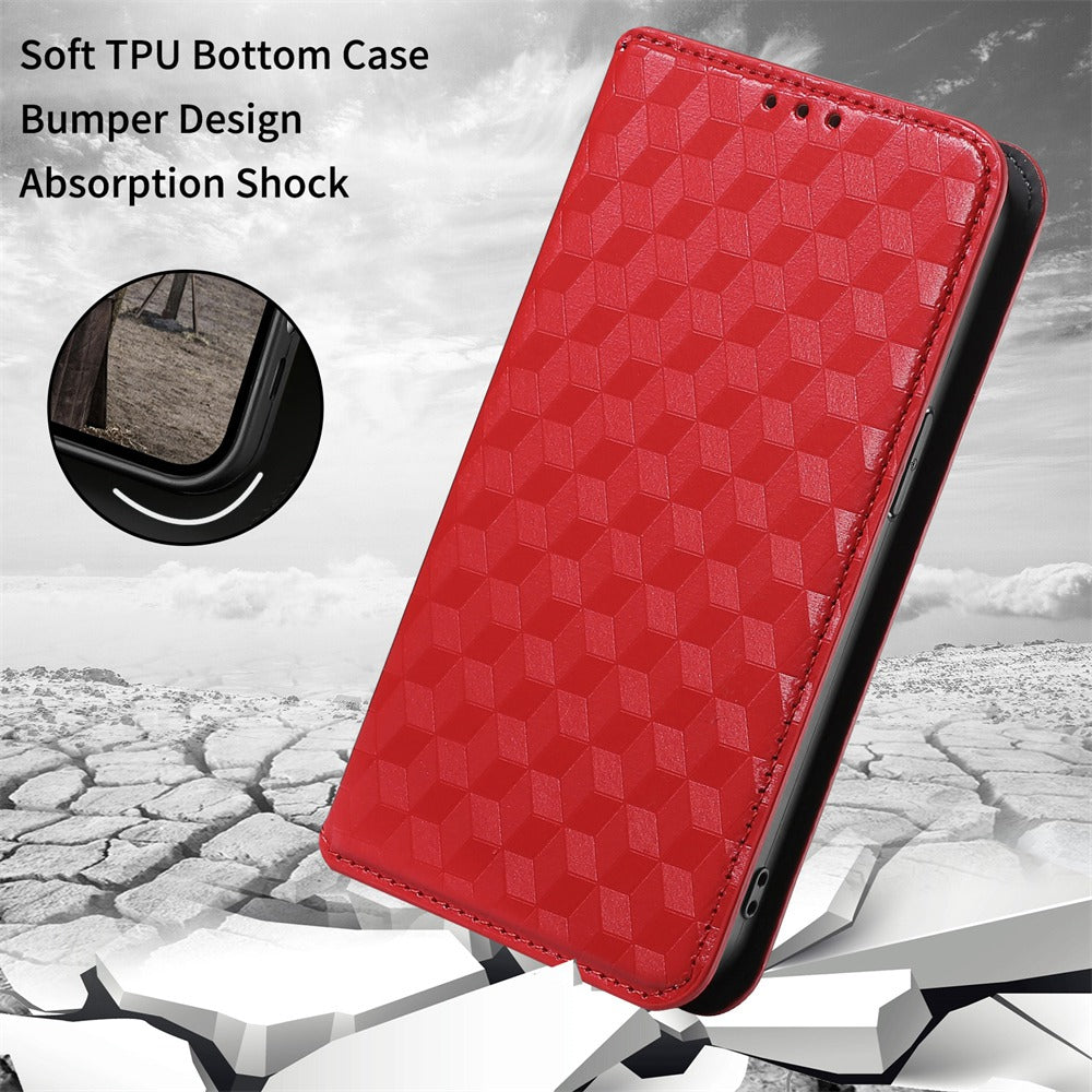 For Samsung Galaxy S20 4G/5G Shockproof PU Leather Stand Design Phone Case Imprinted Rhombus Magnetic Auto-Closing Shell with Wallet - Red