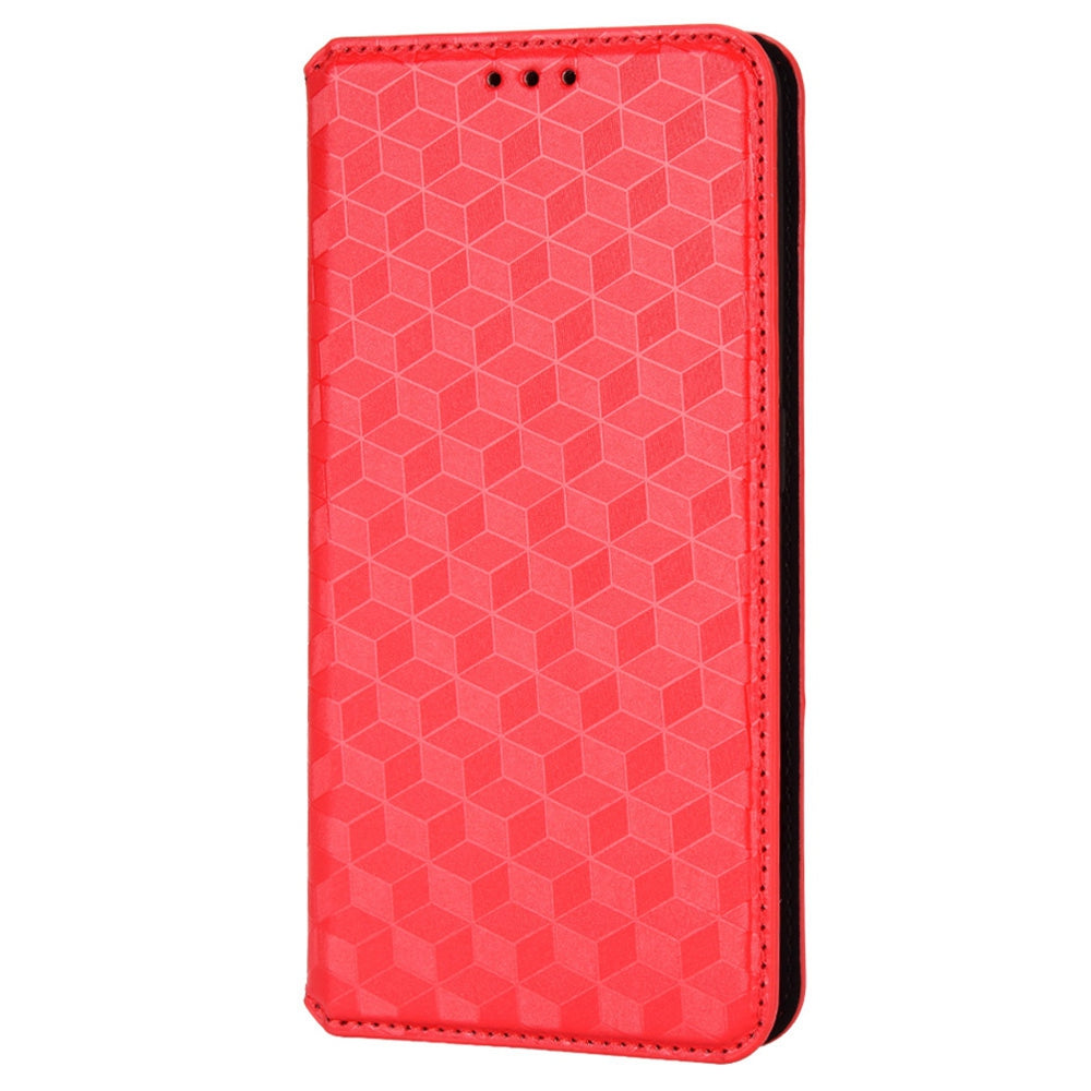 For Samsung Galaxy S20 4G/5G Shockproof PU Leather Stand Design Phone Case Imprinted Rhombus Magnetic Auto-Closing Shell with Wallet - Red