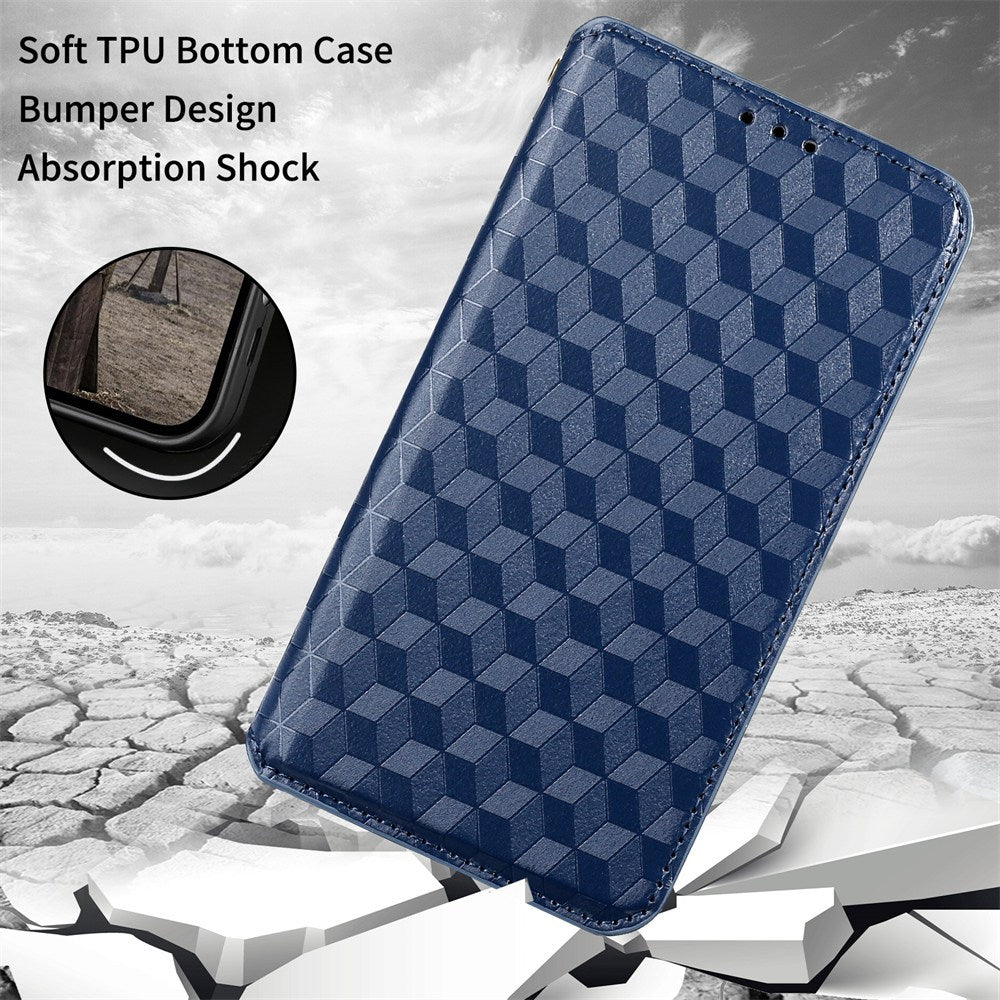 For Samsung Galaxy S20 4G/5G Shockproof PU Leather Stand Design Phone Case Imprinted Rhombus Magnetic Auto-Closing Shell with Wallet - Blue