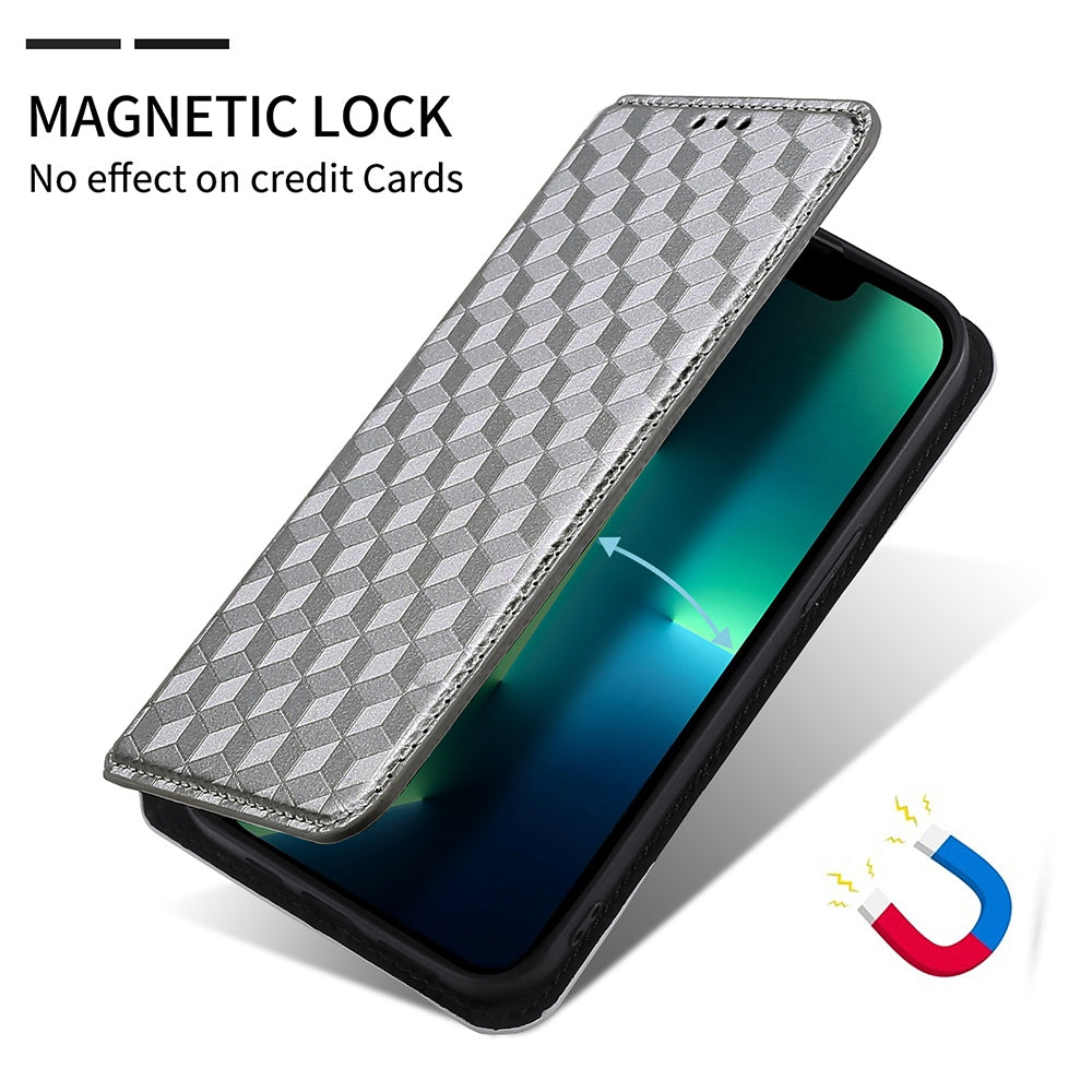 For Samsung Galaxy S20 4G/5G Shockproof PU Leather Stand Design Phone Case Imprinted Rhombus Magnetic Auto-Closing Shell with Wallet - Silver