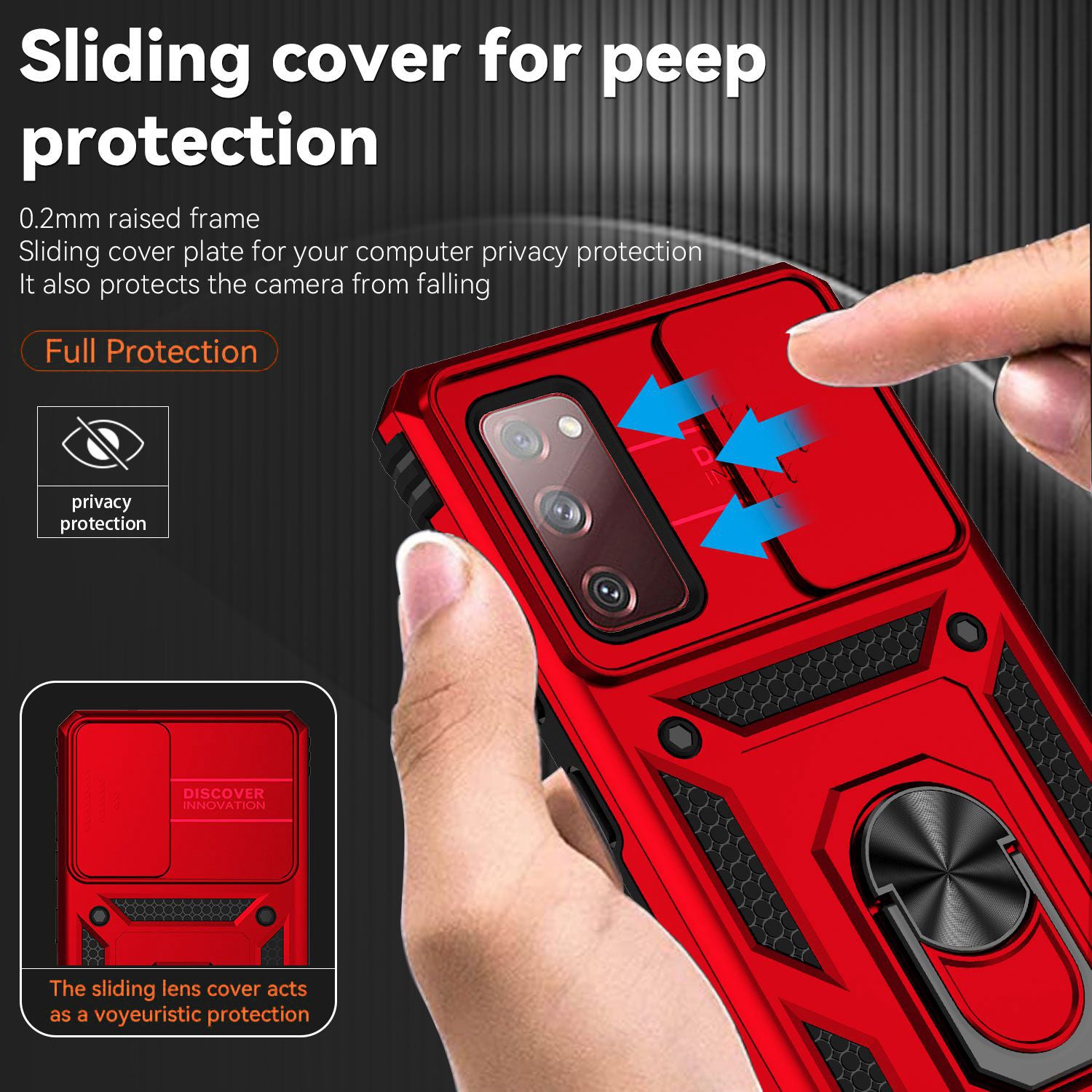 For Samsung Galaxy S20 FE 2022/S20 FE 4G/FE 5G/S20 Lite Slide Camera Protector PC + TPU Case Drop-resistant Kickstand Phone Shell - Red