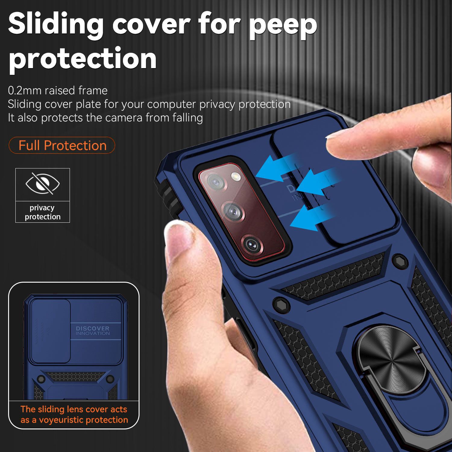 For Samsung Galaxy S20 FE 2022/S20 FE 4G/FE 5G/S20 Lite Slide Camera Protector PC + TPU Case Drop-resistant Kickstand Phone Shell - Blue