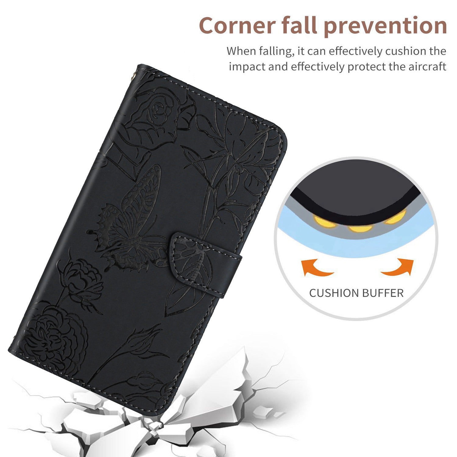 For Samsung Galaxy S20 Plus 4G/5G Butterfly Flower Pattern Imprinted Folding Stand Case Skin-touch Feeling PU Leather Wallet Style Flip Cover with Strap - Black