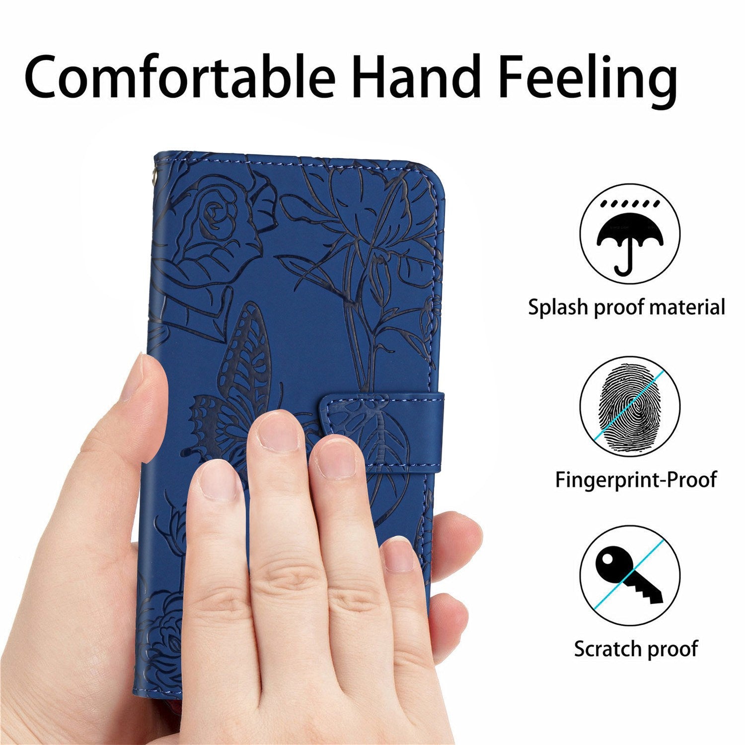 For Samsung Galaxy S20 Plus 4G/5G Butterfly Flower Pattern Imprinted Folding Stand Case Skin-touch Feeling PU Leather Wallet Style Flip Cover with Strap - Blue