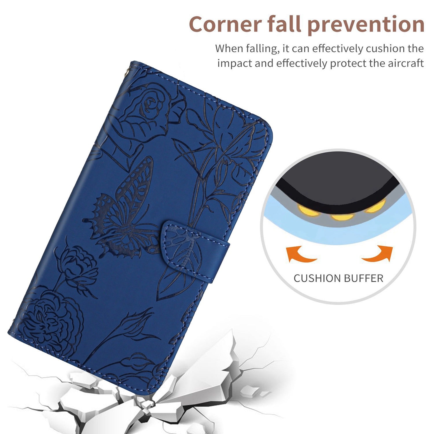 For Samsung Galaxy S20 Plus 4G/5G Butterfly Flower Pattern Imprinted Folding Stand Case Skin-touch Feeling PU Leather Wallet Style Flip Cover with Strap - Blue