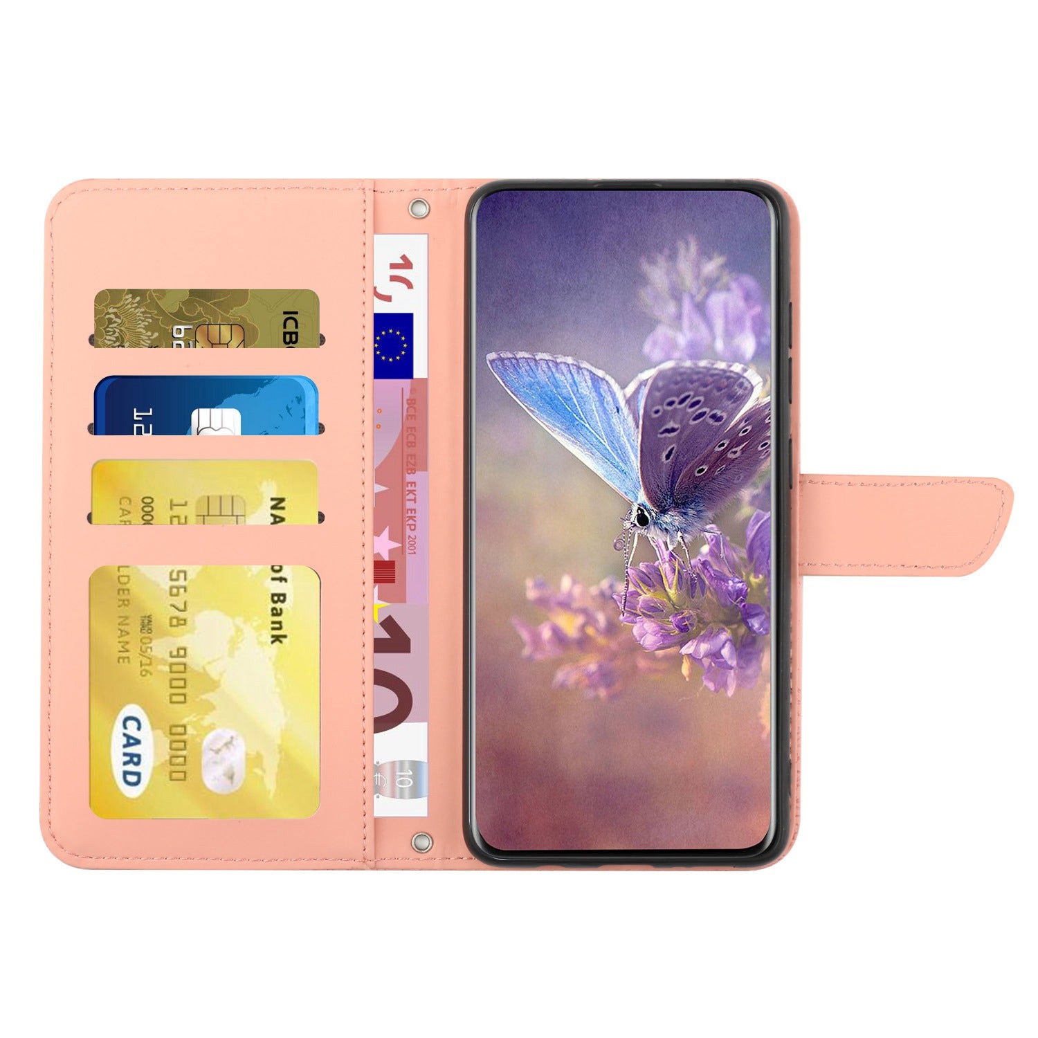 For Samsung Galaxy S20 Plus 4G/5G Butterfly Flower Pattern Imprinted Folding Stand Case Skin-touch Feeling PU Leather Wallet Style Flip Cover with Strap - Pink