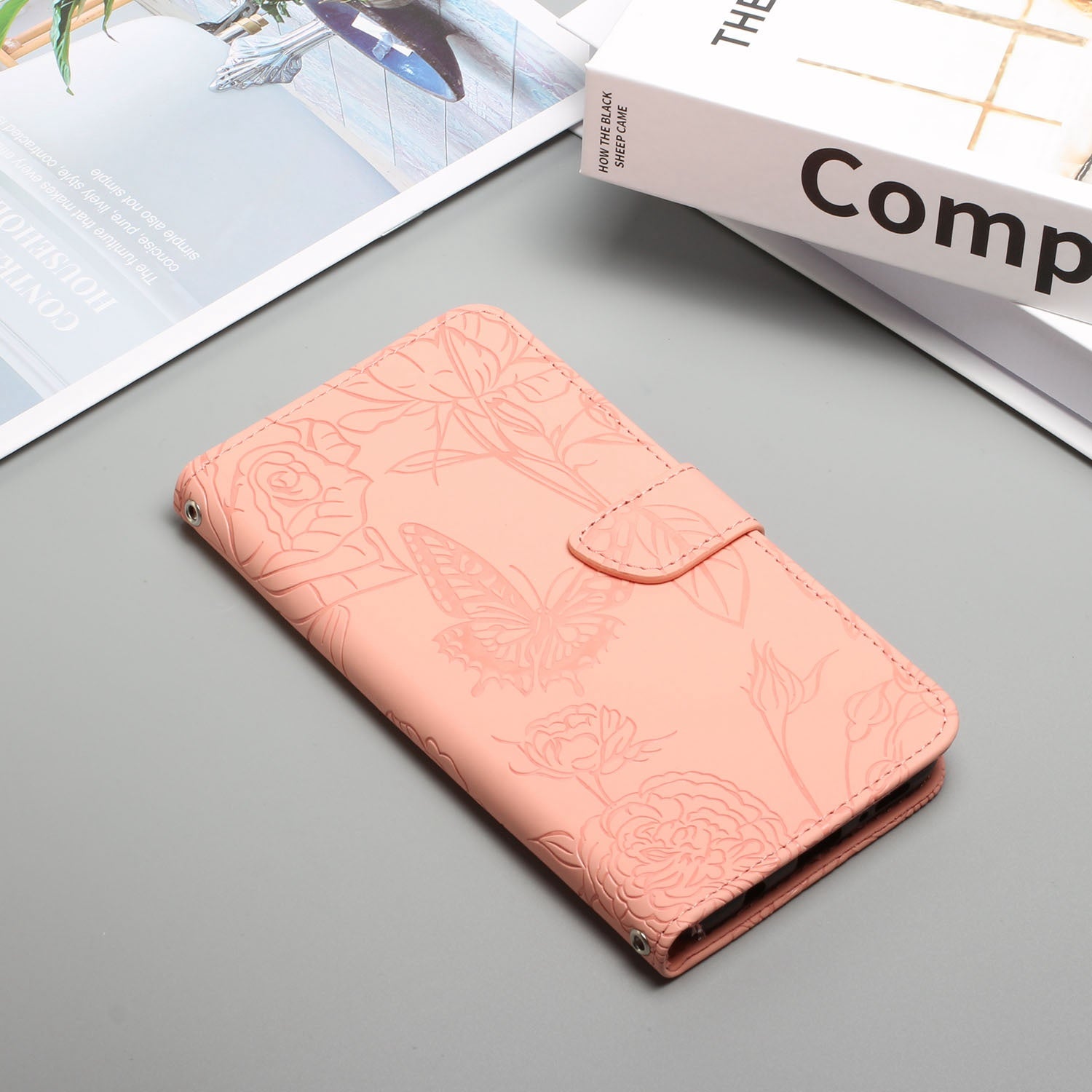 For Samsung Galaxy S20 Plus 4G/5G Butterfly Flower Pattern Imprinted Folding Stand Case Skin-touch Feeling PU Leather Wallet Style Flip Cover with Strap - Pink