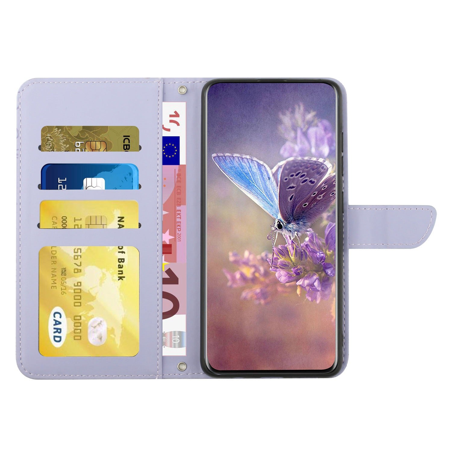 For Samsung Galaxy S20 Plus 4G/5G Butterfly Flower Pattern Imprinted Folding Stand Case Skin-touch Feeling PU Leather Wallet Style Flip Cover with Strap - Light Purple