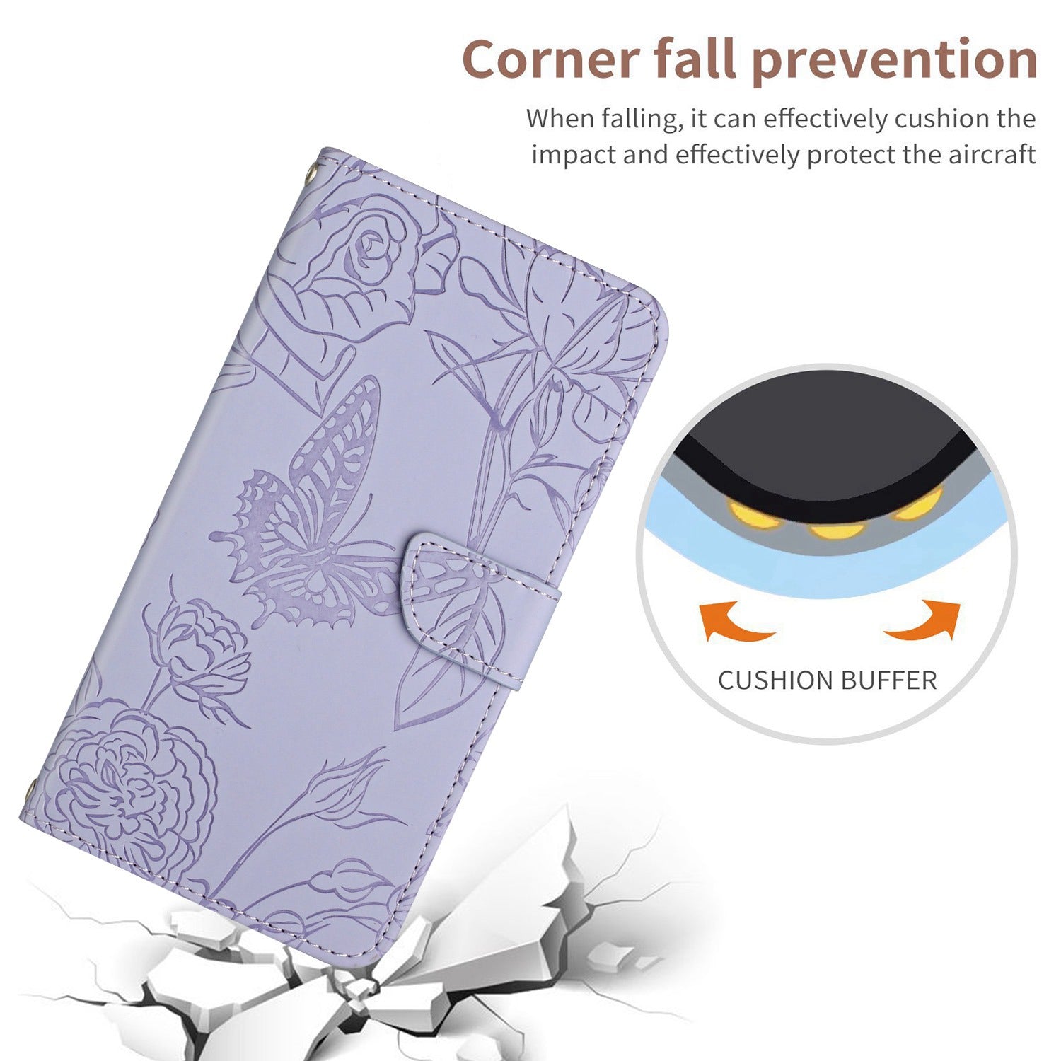 For Samsung Galaxy S20 Plus 4G/5G Butterfly Flower Pattern Imprinted Folding Stand Case Skin-touch Feeling PU Leather Wallet Style Flip Cover with Strap - Light Purple