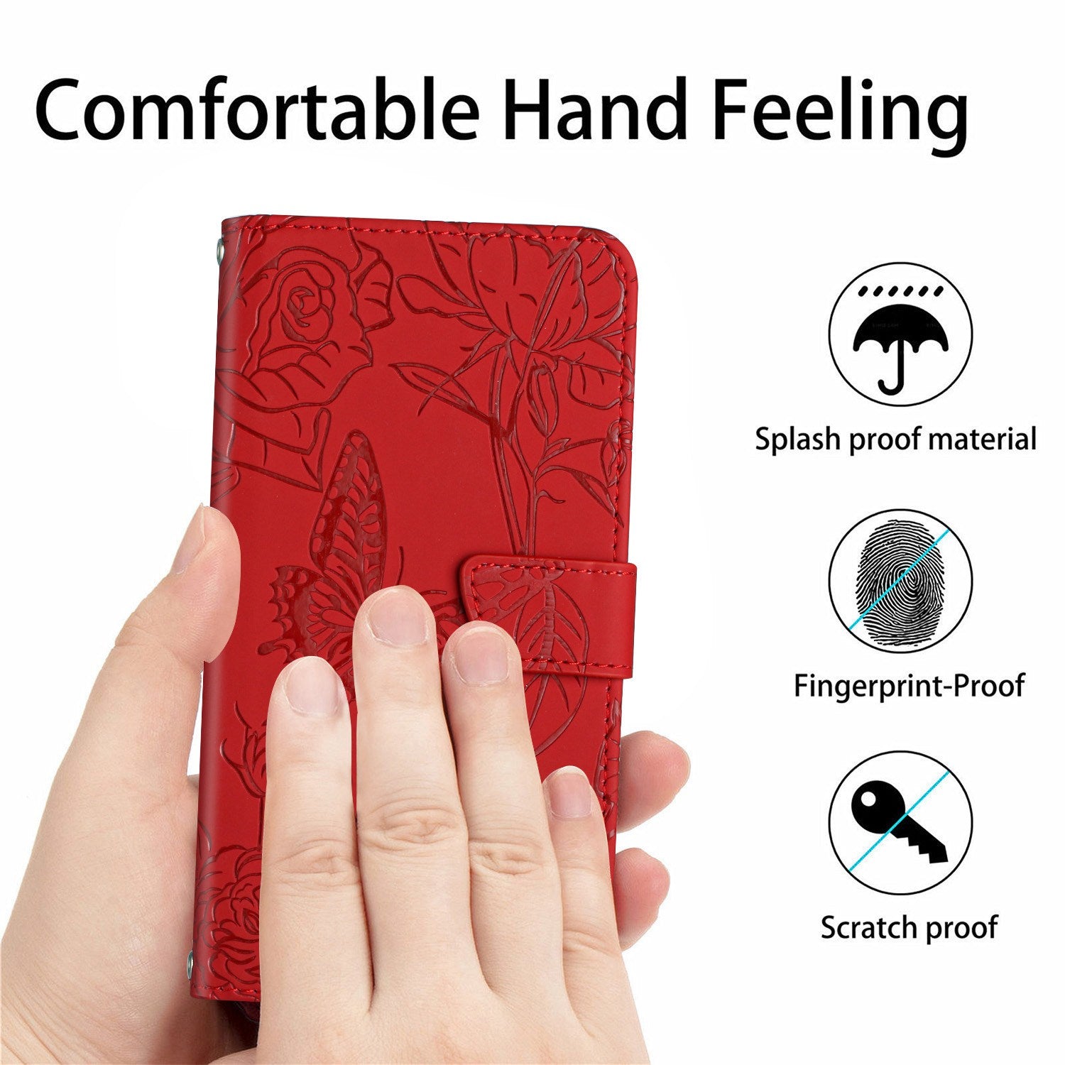 For Samsung Galaxy S20 Plus 4G/5G Butterfly Flower Pattern Imprinted Folding Stand Case Skin-touch Feeling PU Leather Wallet Style Flip Cover with Strap - Red