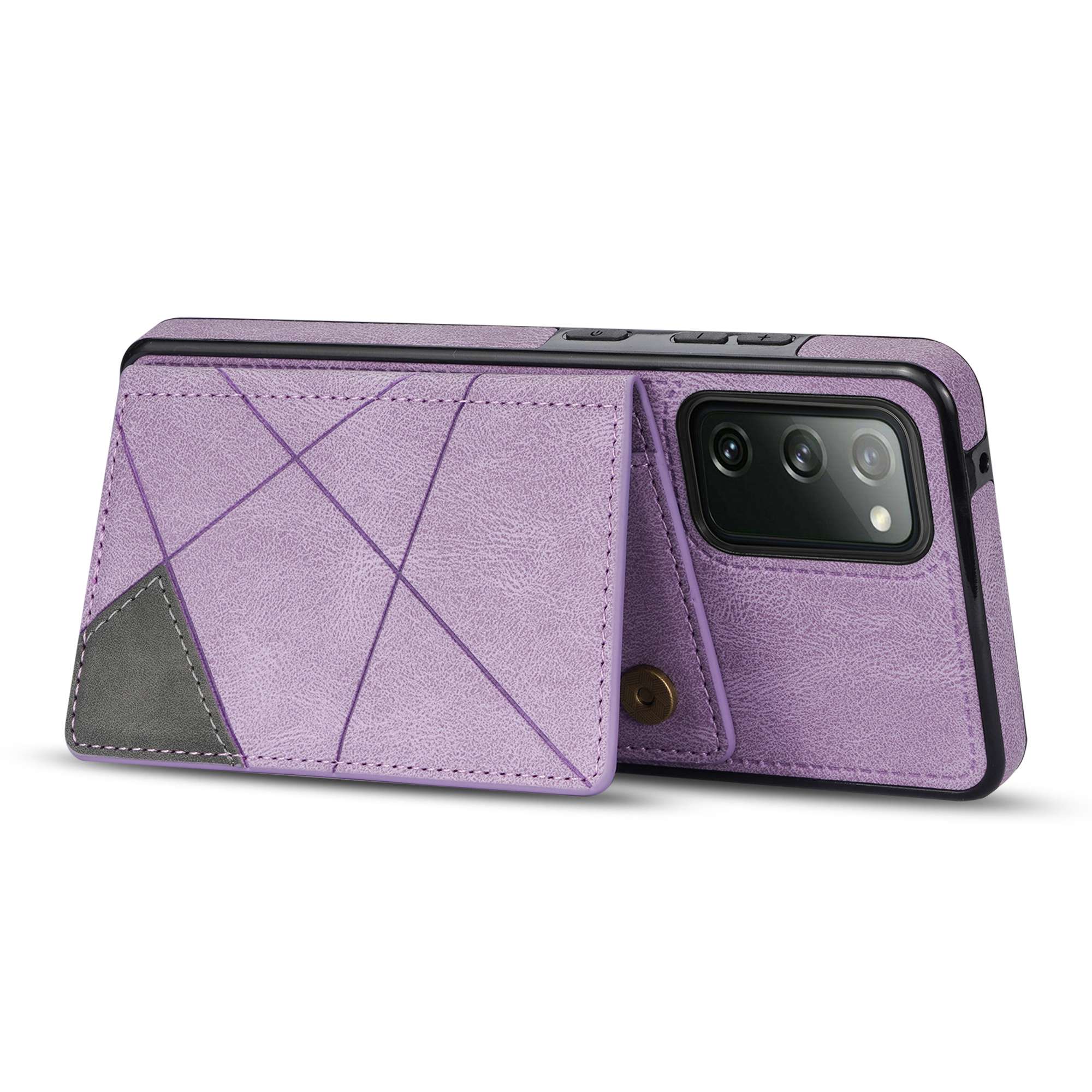 For Samsung Galaxy S20 FE 2022/S20 FE 4G/5G/S20 Lite Line Splicing Imprinting Shockproof Card Pocket Kickstand Design Protector PU Leather Phone Cover - Purple