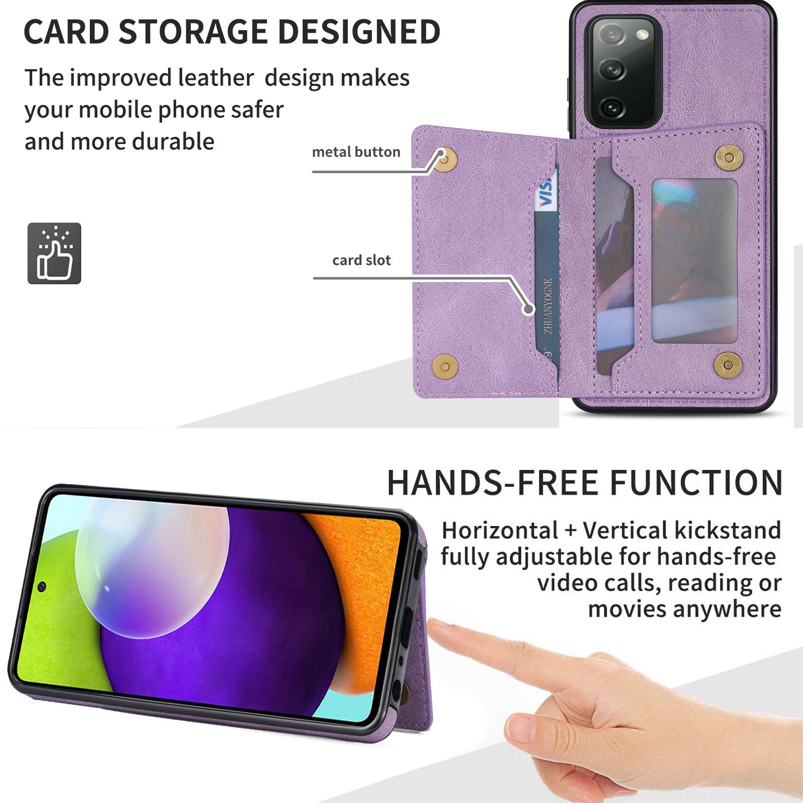 For Samsung Galaxy S20 FE 2022/S20 FE 4G/5G/S20 Lite Line Splicing Imprinting Shockproof Card Pocket Kickstand Design Protector PU Leather Phone Cover - Purple