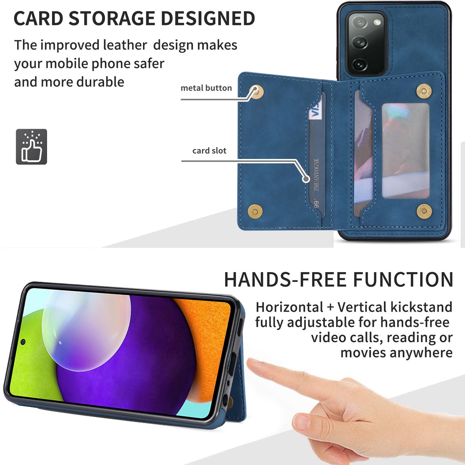 For Samsung Galaxy S20 FE 2022/S20 FE 4G/5G/S20 Lite Line Splicing Imprinting Shockproof Card Pocket Kickstand Design Protector PU Leather Phone Cover - Blue