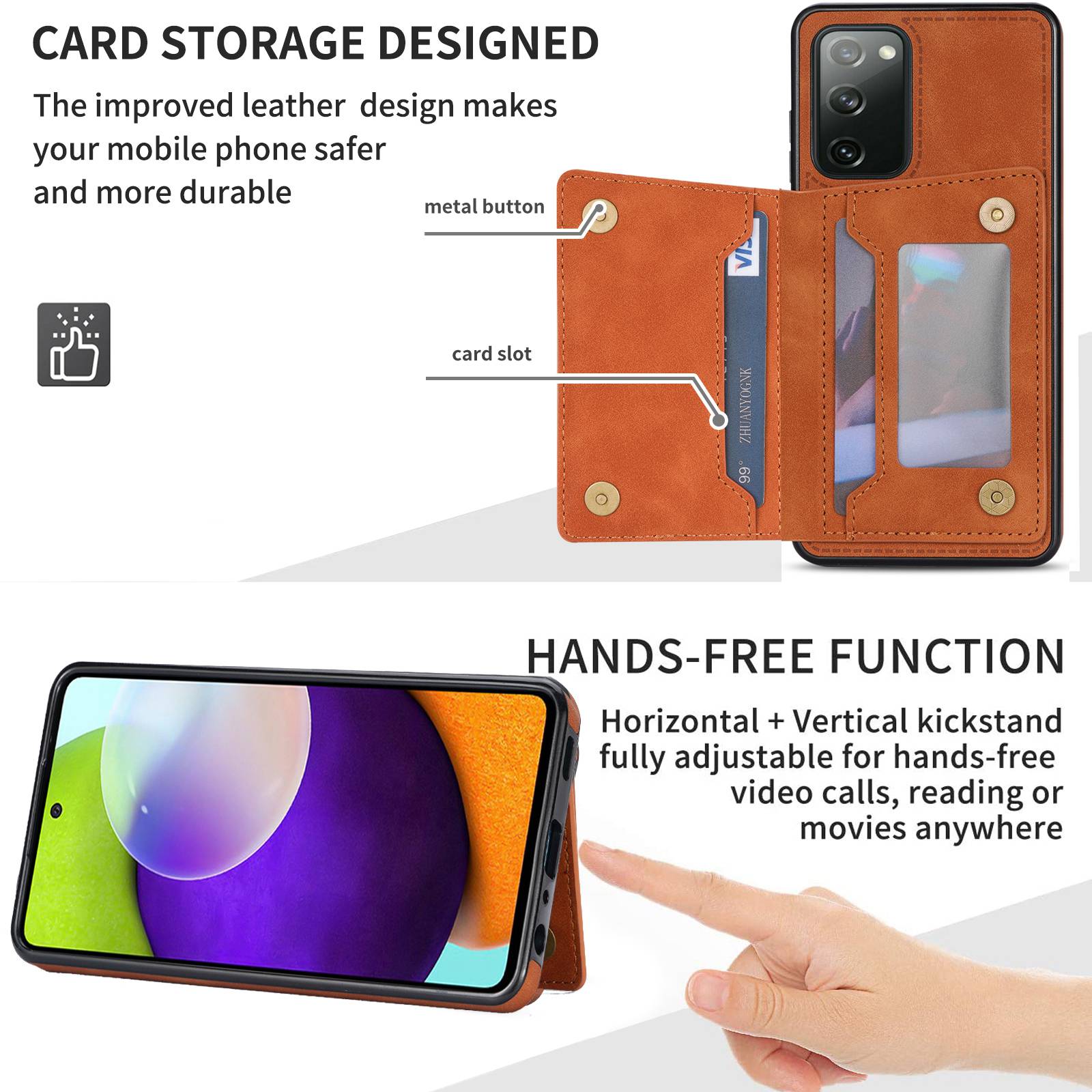 For Samsung Galaxy S20 FE 2022/S20 FE 4G/5G/S20 Lite Line Splicing Imprinting Shockproof Card Pocket Kickstand Design Protector PU Leather Phone Cover - Brown