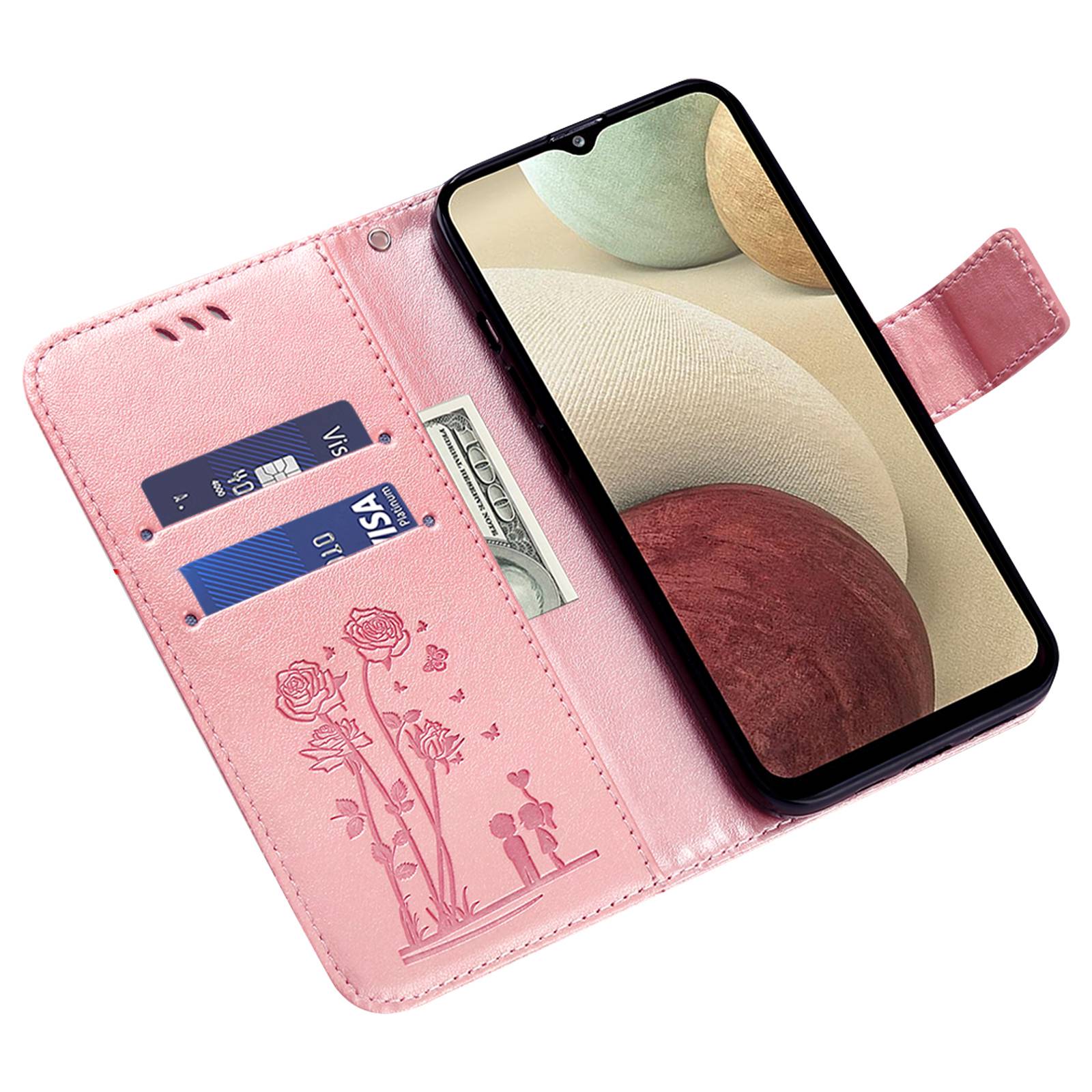 For Samsung Galaxy S20 FE 2022/S20 FE 4G/5G/S20 Lite Phone Cover Bag PU Leather Flowers Couples Imprinted Case Stand Wallet Shell - Pink