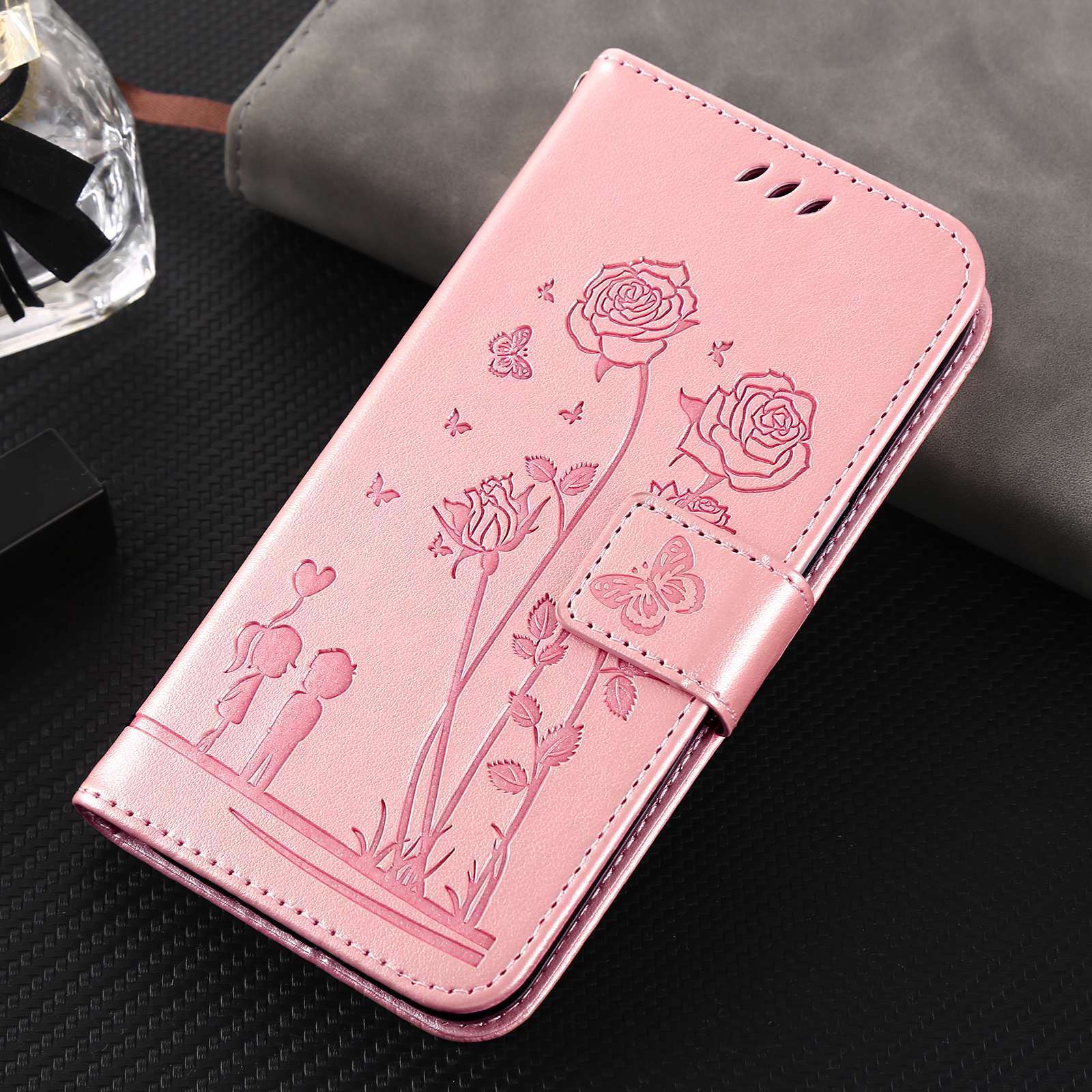 For Samsung Galaxy S20 FE 2022/S20 FE 4G/5G/S20 Lite Phone Cover Bag PU Leather Flowers Couples Imprinted Case Stand Wallet Shell - Pink