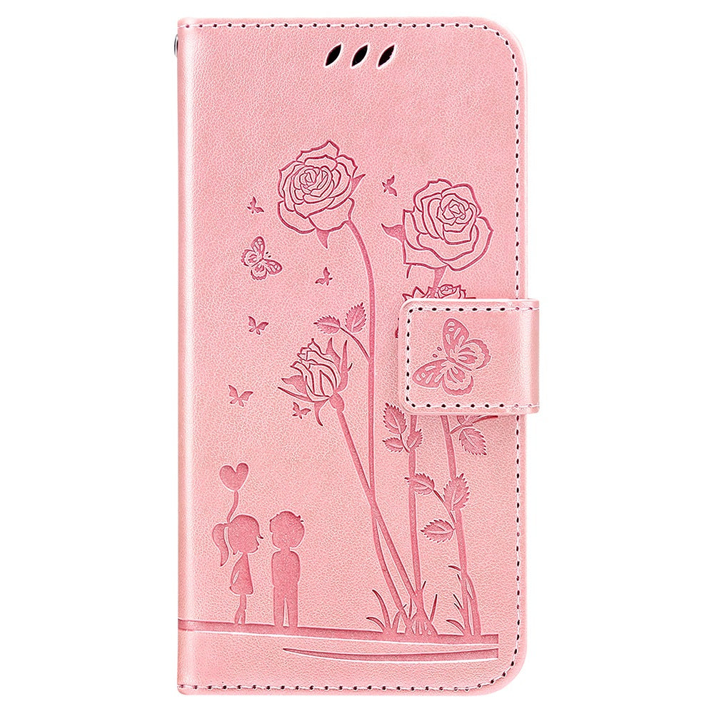 For Samsung Galaxy S20 FE 2022/S20 FE 4G/5G/S20 Lite Phone Cover Bag PU Leather Flowers Couples Imprinted Case Stand Wallet Shell - Pink