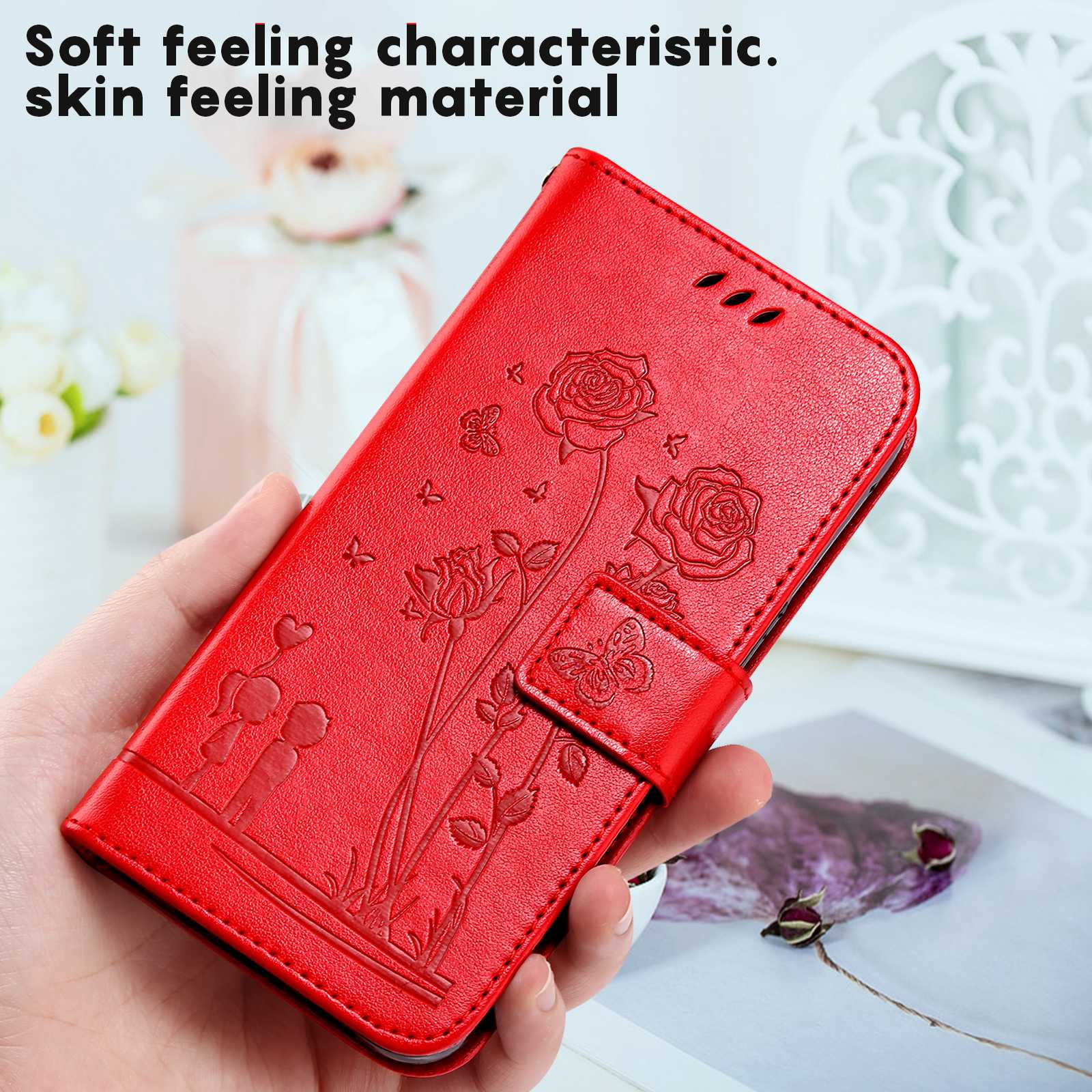 For Samsung Galaxy S20 FE 2022/S20 FE 4G/5G/S20 Lite Phone Cover Bag PU Leather Flowers Couples Imprinted Case Stand Wallet Shell - Red