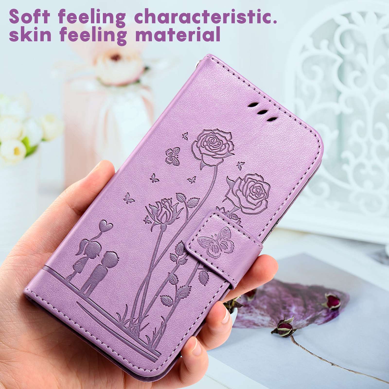 For Samsung Galaxy S20 FE 2022/S20 FE 4G/5G/S20 Lite Phone Cover Bag PU Leather Flowers Couples Imprinted Case Stand Wallet Shell - Purple