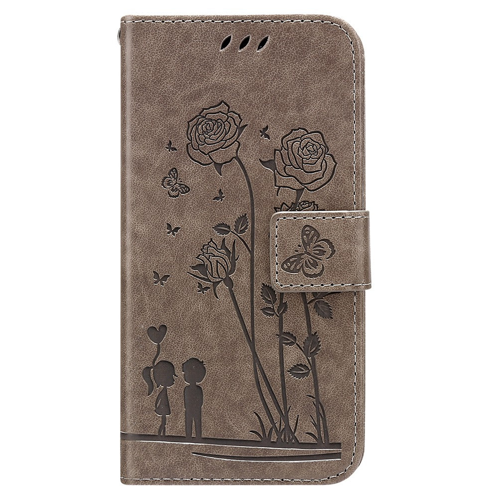 For Samsung Galaxy S20 FE 2022/S20 FE 4G/5G/S20 Lite Phone Cover Bag PU Leather Flowers Couples Imprinted Case Stand Wallet Shell - Grey