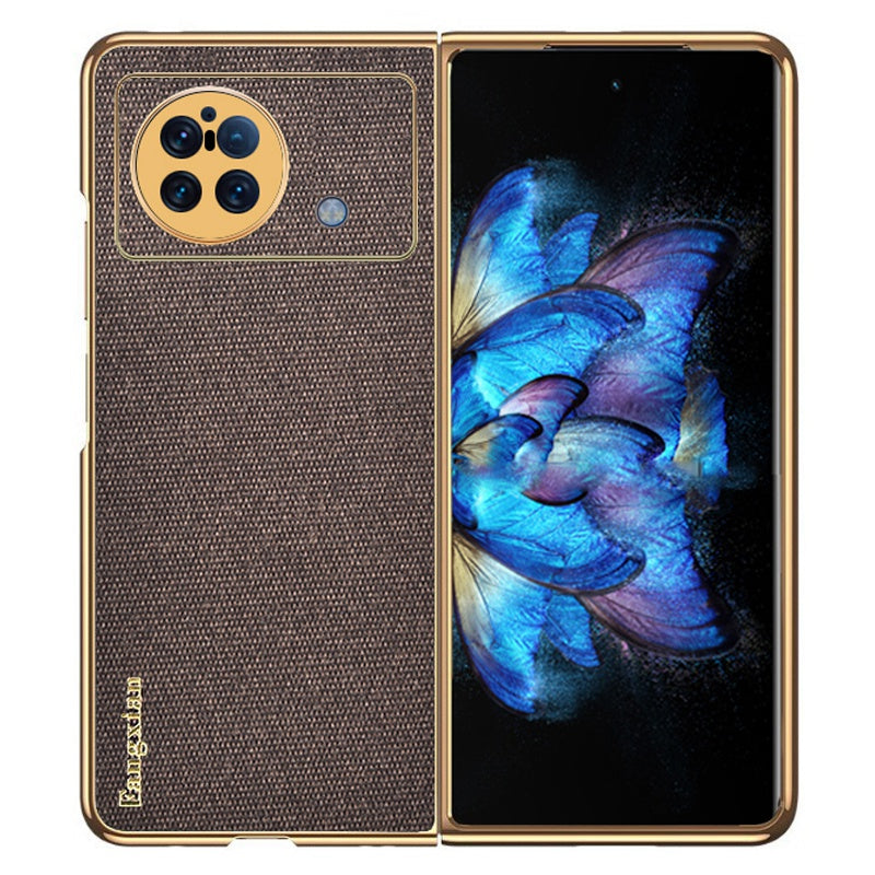 Sea Sand Textured Phone Case for vivo X Fold, PU Leather Coated Hard PC Stylish Anti-scratch Protective Shell - Brown