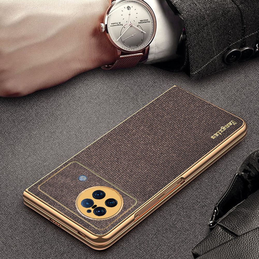 Sea Sand Textured Phone Case for vivo X Fold, PU Leather Coated Hard PC Stylish Anti-scratch Protective Shell - Brown