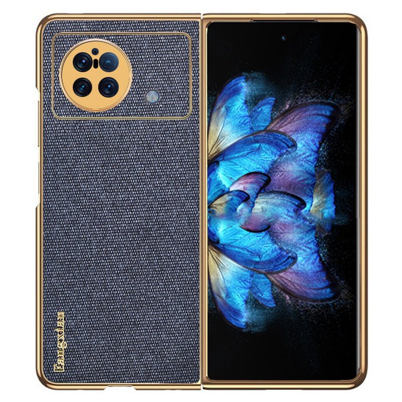 Sea Sand Textured Phone Case for vivo X Fold, PU Leather Coated Hard PC Stylish Anti-scratch Protective Shell - Blue
