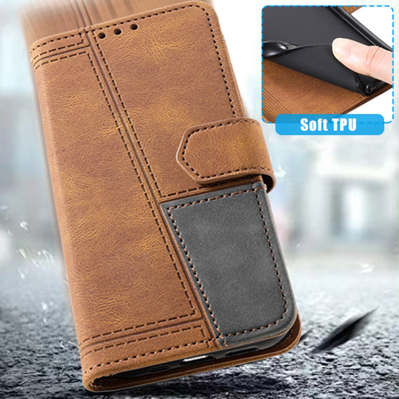 TTUDRCH For Samsung Galaxy S20 Ultra 4G/5G 004 Splicing Skin-touch PU Leather RFID Blocking Phone Case Wallet Stand Cover - Brown