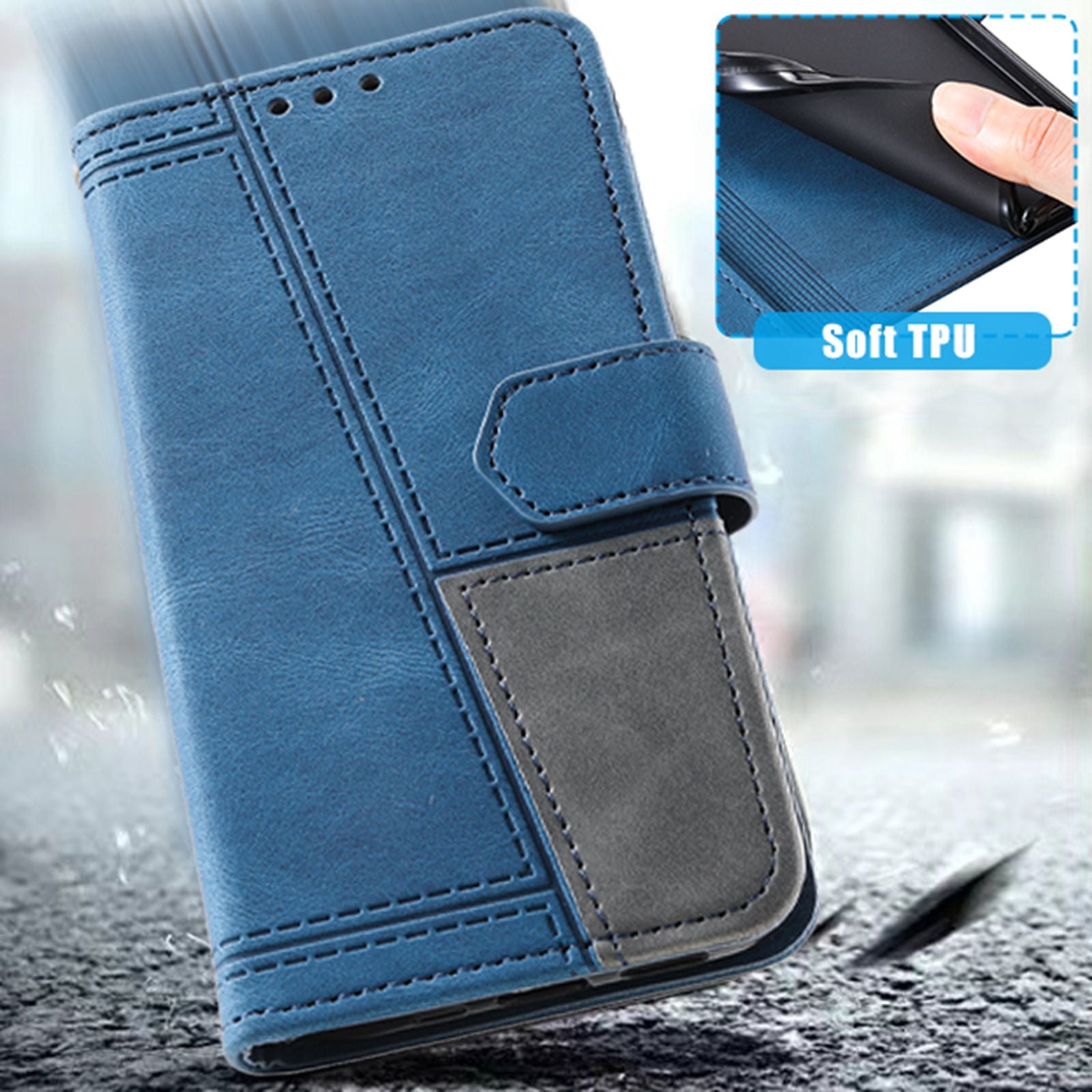 TTUDRCH For Samsung Galaxy S20 Ultra 4G/5G 004 Splicing Skin-touch PU Leather RFID Blocking Phone Case Wallet Stand Cover - Blue