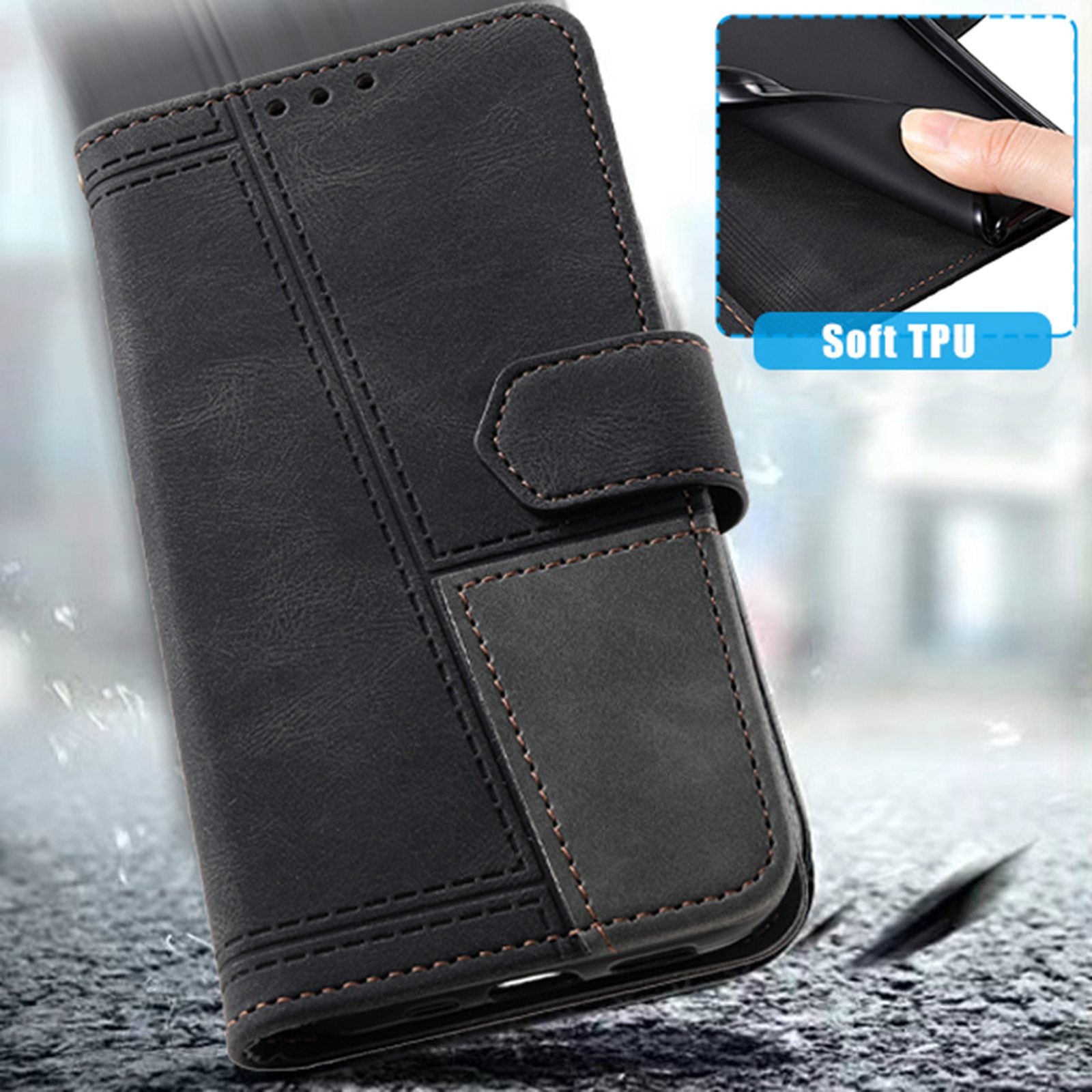 TTUDRCH For Samsung Galaxy S20 Ultra 4G/5G 004 Splicing Skin-touch PU Leather RFID Blocking Phone Case Wallet Stand Cover - Black