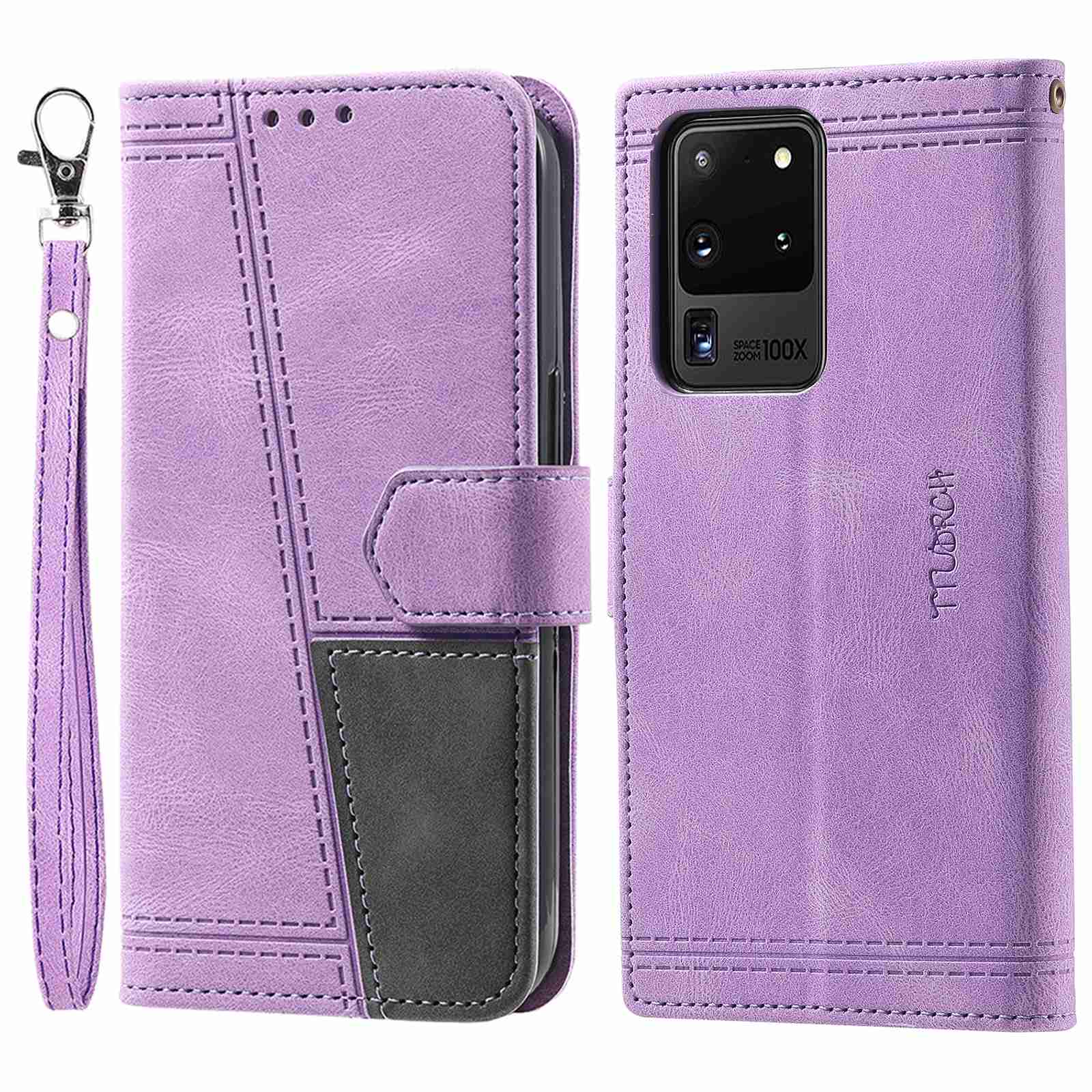 TTUDRCH For Samsung Galaxy S20 Ultra 4G/5G 004 Splicing Skin-touch PU Leather RFID Blocking Phone Case Wallet Stand Cover - Purple