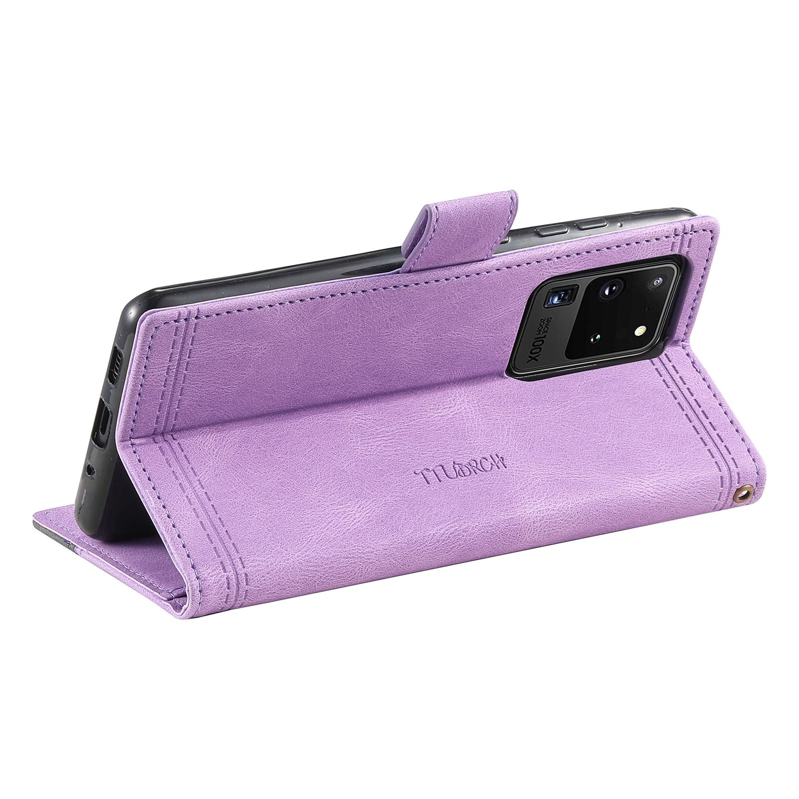 TTUDRCH For Samsung Galaxy S20 Ultra 4G/5G 004 Splicing Skin-touch PU Leather RFID Blocking Phone Case Wallet Stand Cover - Purple