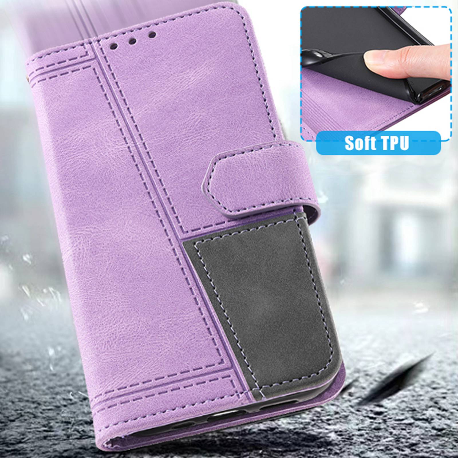 TTUDRCH For Samsung Galaxy S20 Ultra 4G/5G 004 Splicing Skin-touch PU Leather RFID Blocking Phone Case Wallet Stand Cover - Purple