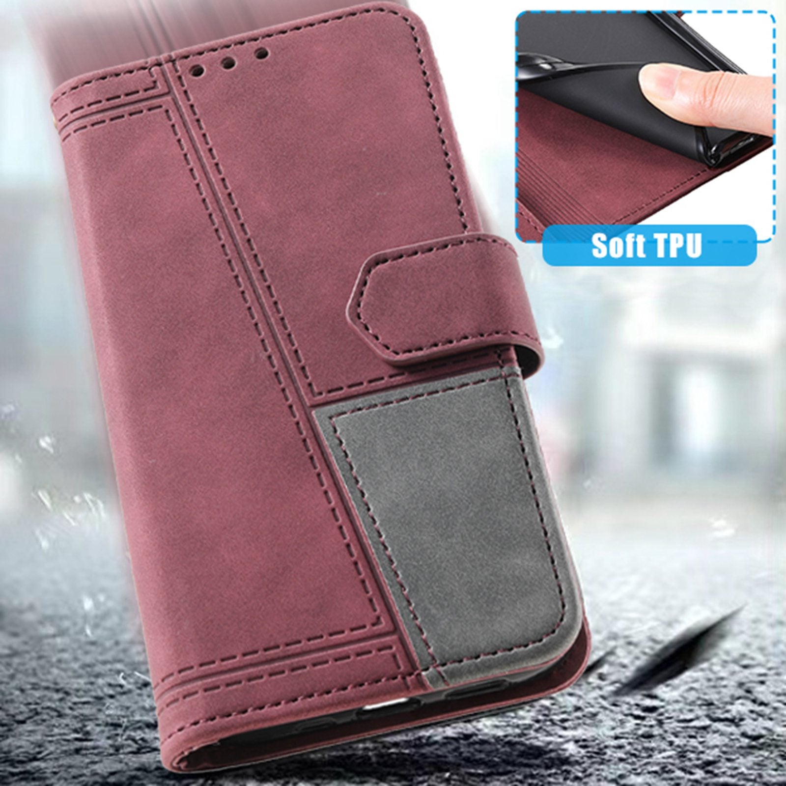 TTUDRCH For Samsung Galaxy S20 Ultra 4G/5G 004 Splicing Skin-touch PU Leather RFID Blocking Phone Case Wallet Stand Cover - Wine Red