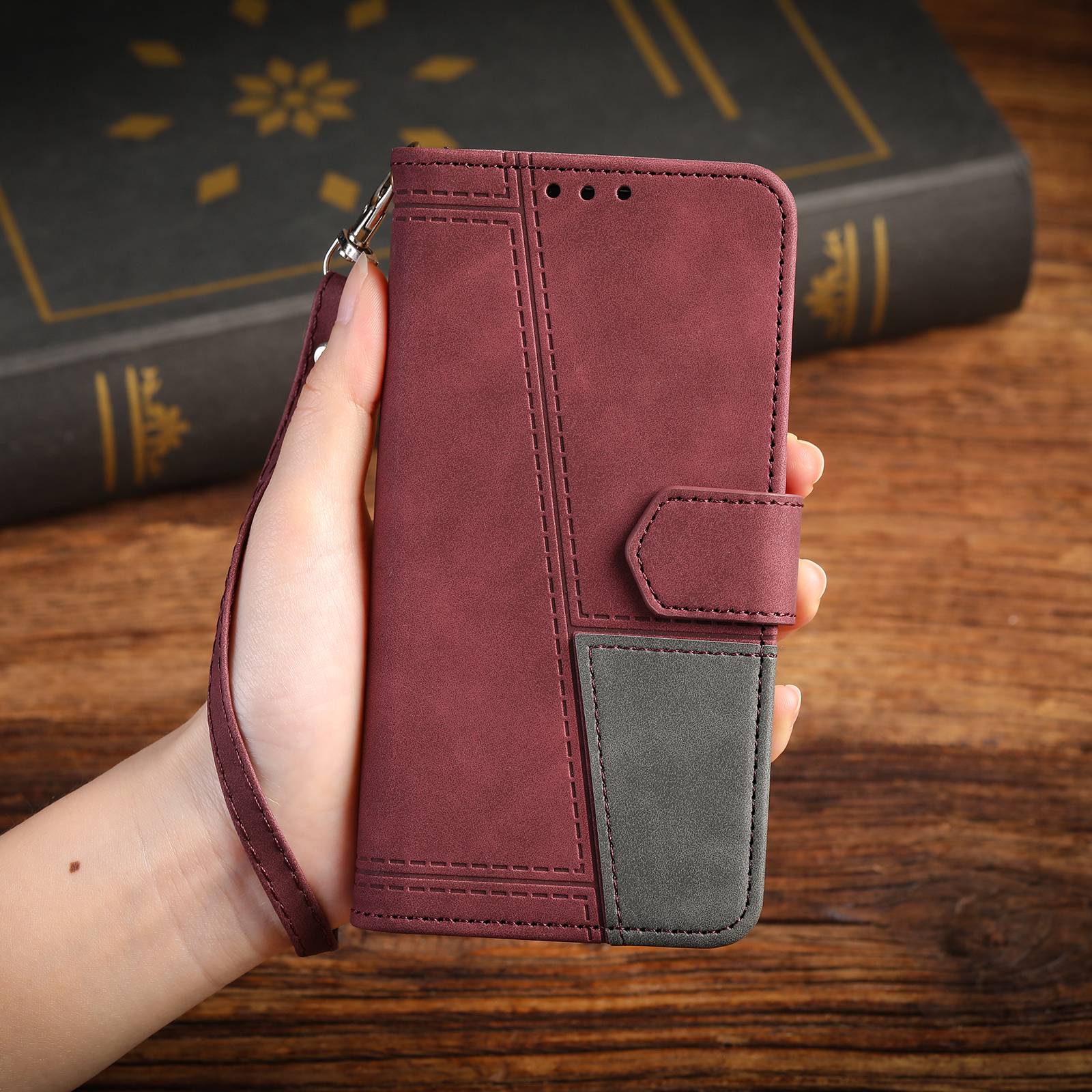 TTUDRCH For Samsung Galaxy S20 Ultra 4G/5G 004 Splicing Skin-touch PU Leather RFID Blocking Phone Case Wallet Stand Cover - Wine Red