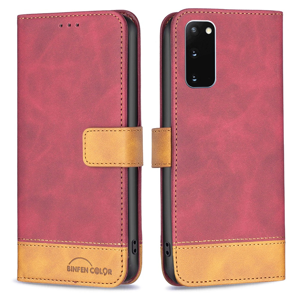 BINFEN COLOR BF Leather Case Series-7 for Samsung Galaxy S20 4G/5G, Wallet Design Style 11 Matte Surface PU Leather Well-protected Case with Stand - Red