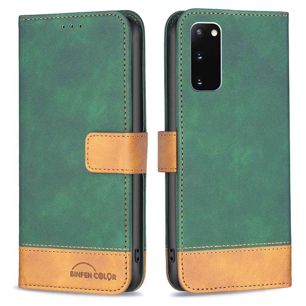 BINFEN COLOR BF Leather Case Series-7 for Samsung Galaxy S20 4G/5G, Wallet Design Style 11 Matte Surface PU Leather Well-protected Case with Stand - Green