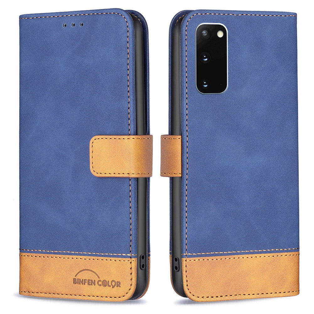 BINFEN COLOR BF Leather Case Series-7 for Samsung Galaxy S20 4G/5G, Wallet Design Style 11 Matte Surface PU Leather Well-protected Case with Stand - Blue