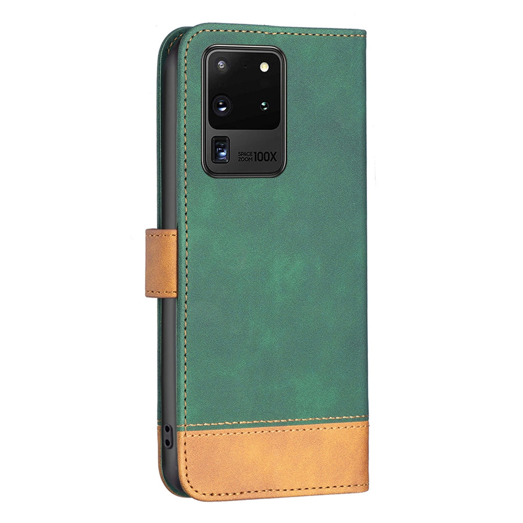 BINFEN COLOR BF Leather Case Series-7 for Samsung Galaxy S20 Ultra, Style 11 Matte Surface Anti-scratch Wallet Style PU Leather Cell Phone Case with Stand - Green