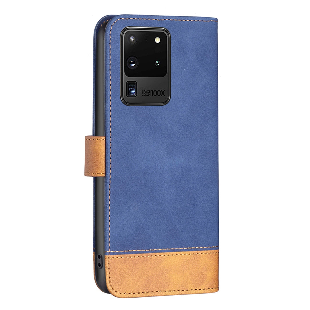 BINFEN COLOR BF Leather Case Series-7 for Samsung Galaxy S20 Ultra, Style 11 Matte Surface Anti-scratch Wallet Style PU Leather Cell Phone Case with Stand - Blue