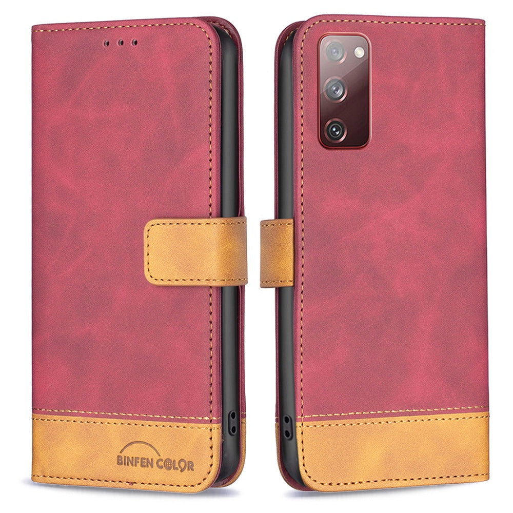 BINFEN COLOR BF Leather Case Series-7 for Samsung Galaxy S20 FE 2022/S20 FE 4G/5G/S20 Lite, Wallet Function Shockproof Style 11 Matte Surface PU Leather Phone Case with Stand - Red