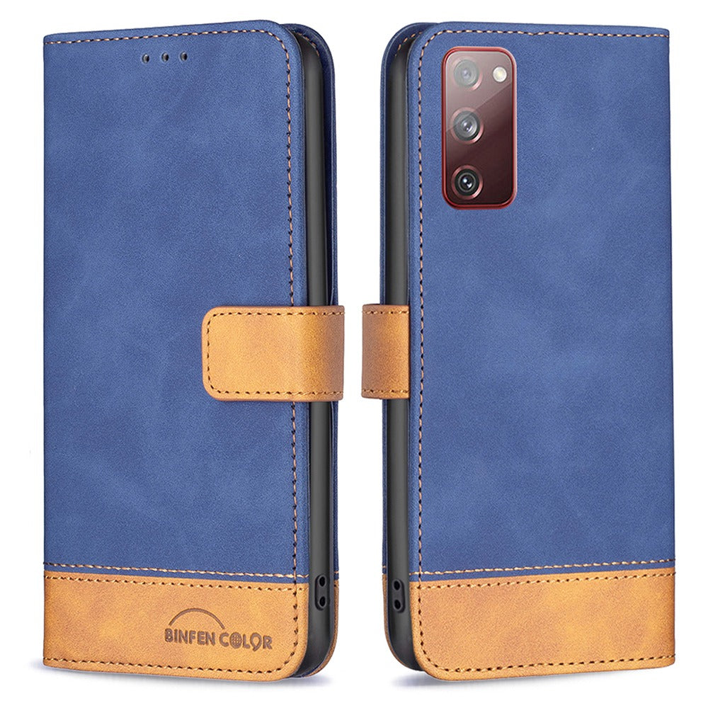 BINFEN COLOR BF Leather Case Series-7 for Samsung Galaxy S20 FE 2022/S20 FE 4G/5G/S20 Lite, Wallet Function Shockproof Style 11 Matte Surface PU Leather Phone Case with Stand - Blue