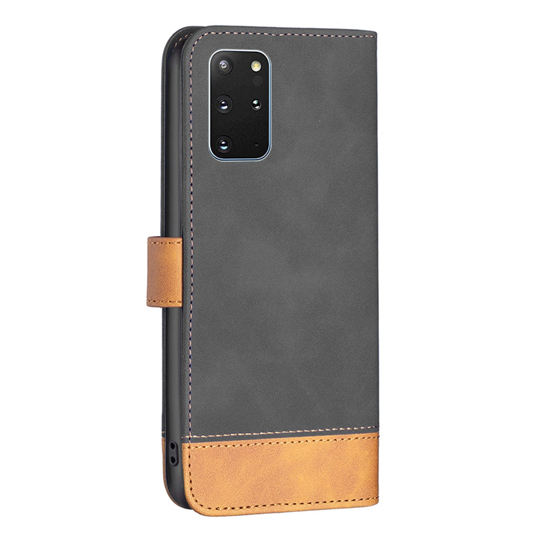 BINFEN COLOR BF Leather Case Series-7 for Samsung Galaxy S20 Plus 4G/5G, Style 11 Matte Surface Anti-fingerprint Wallet Function PU Leather Phone Case with Stand - Black